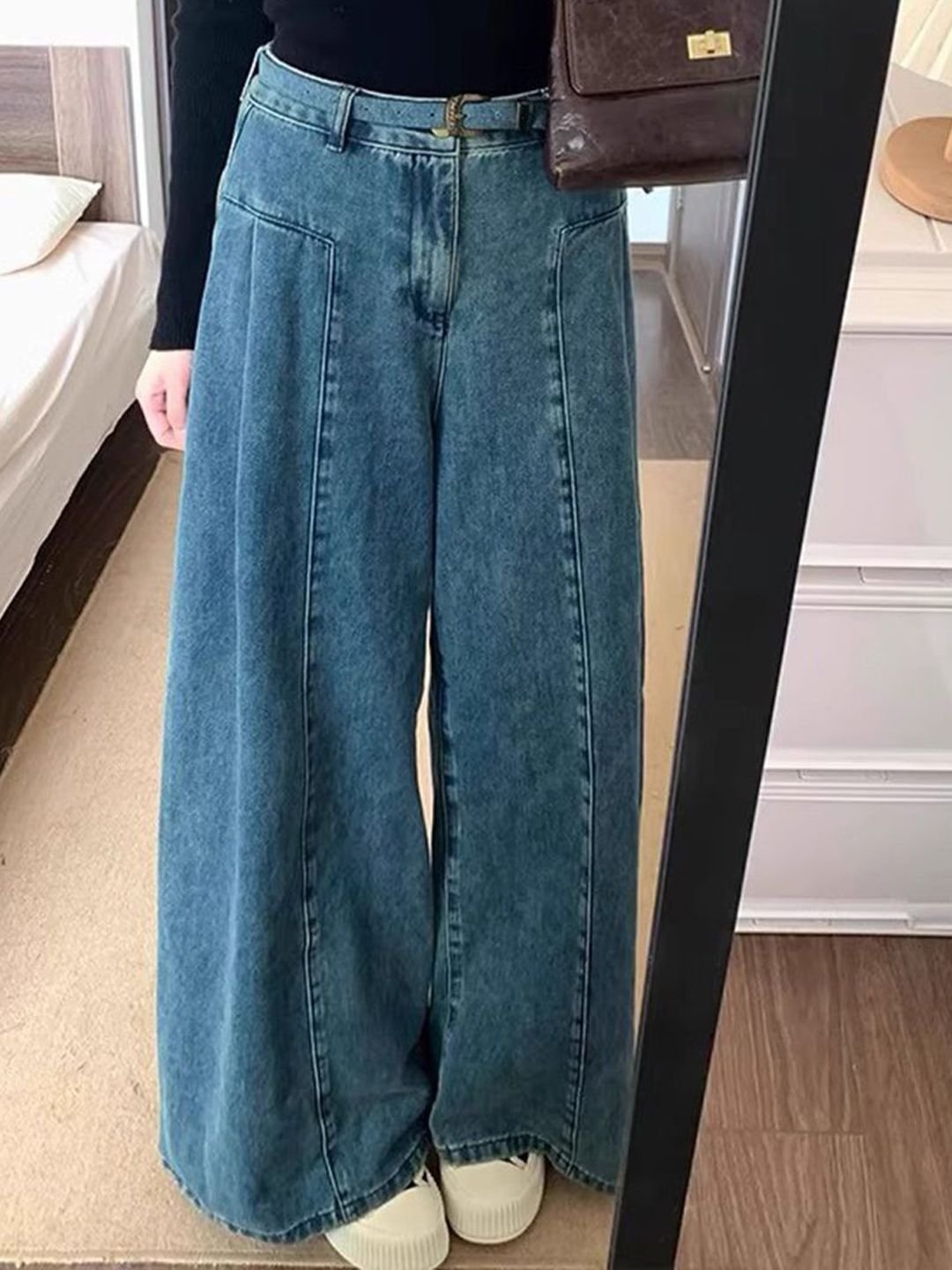 Blue High-Waist Wide Leg Denim Jeans