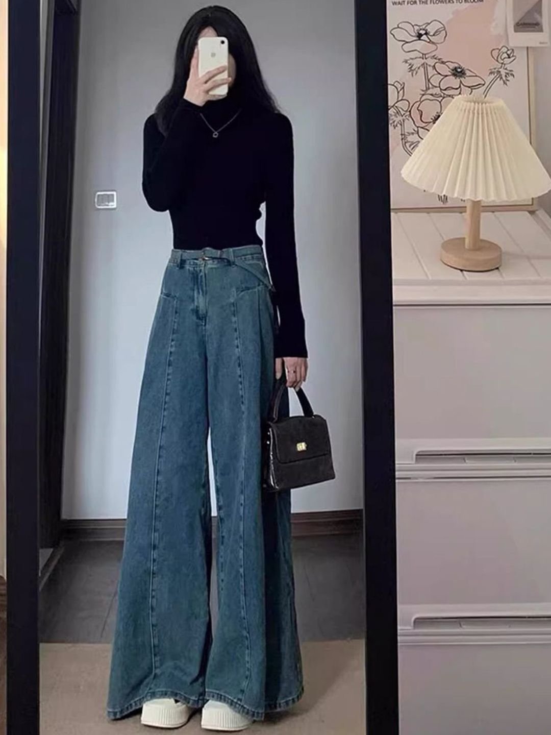Blue High-Waist Wide Leg Denim Jeans