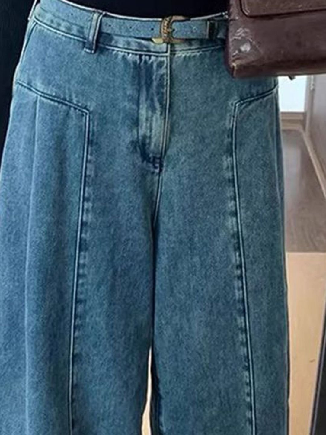 Blue High-Waist Wide Leg Denim Jeans