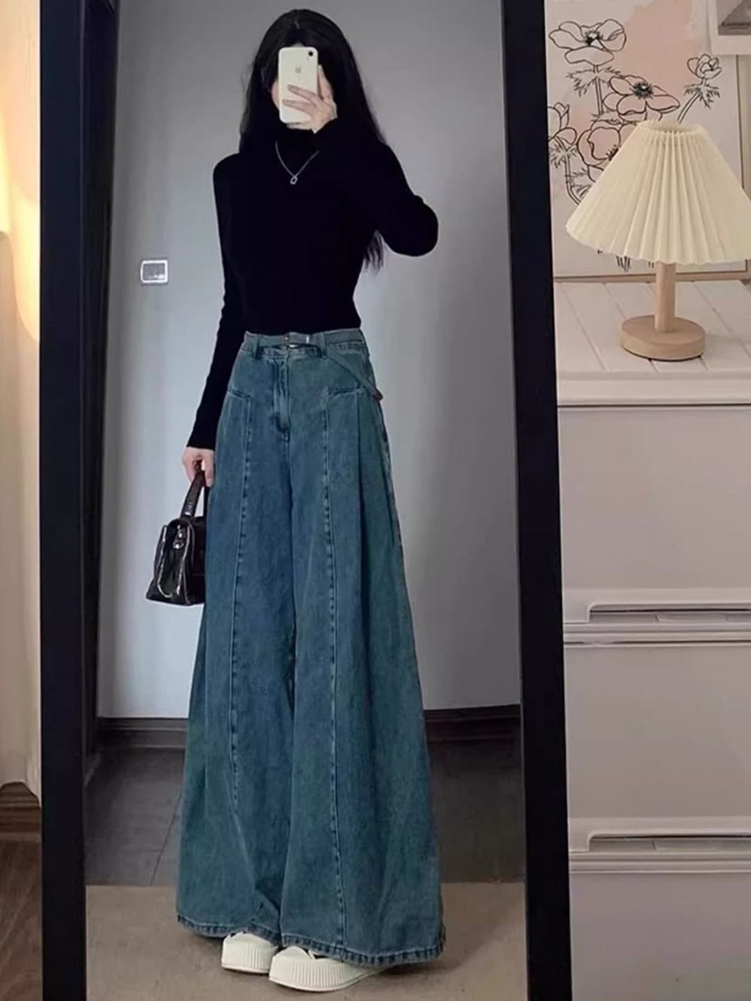 Blue High-Waist Wide Leg Denim Jeans