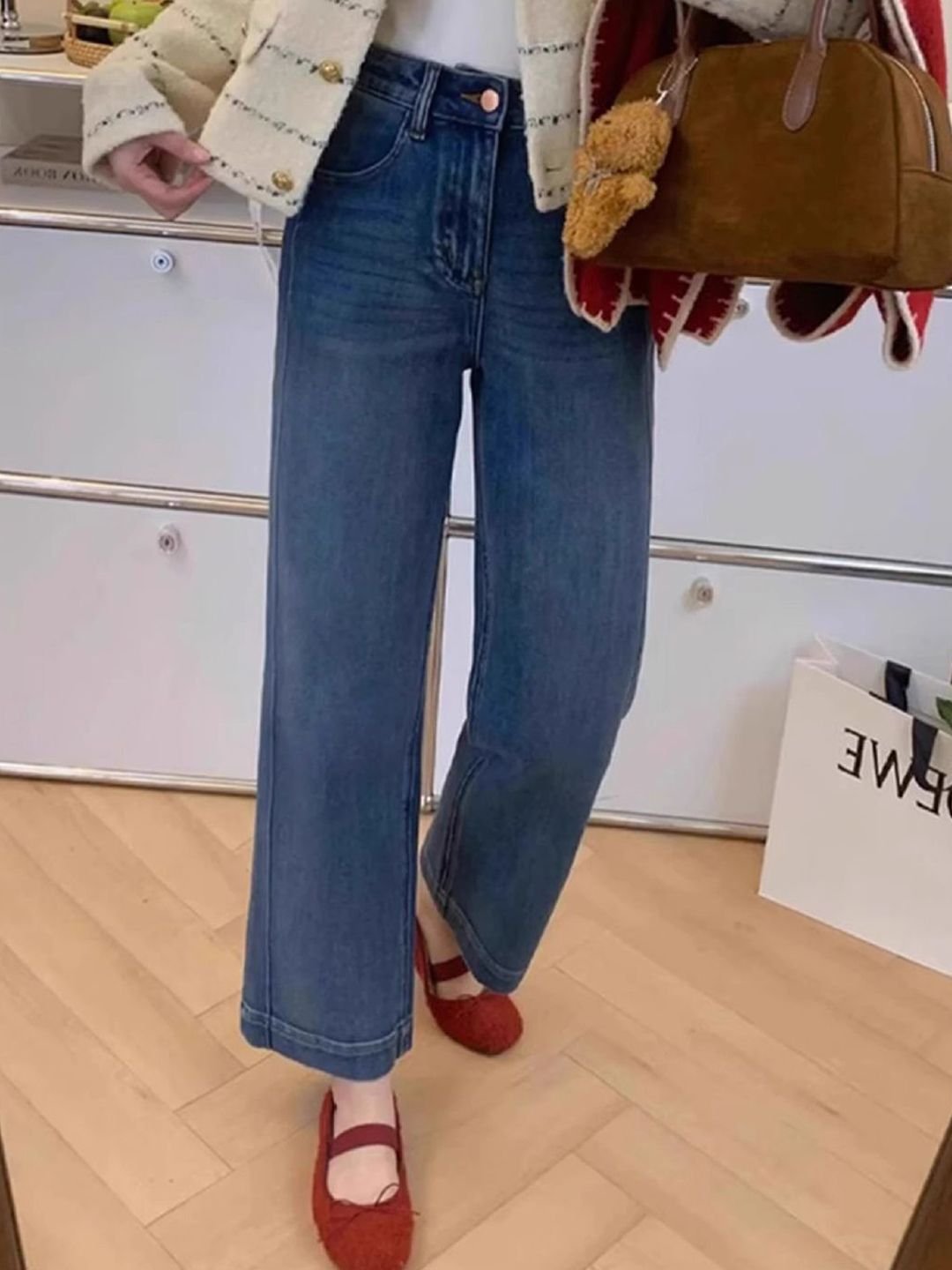 Blue High-Rise Wide Leg Denim Jeans