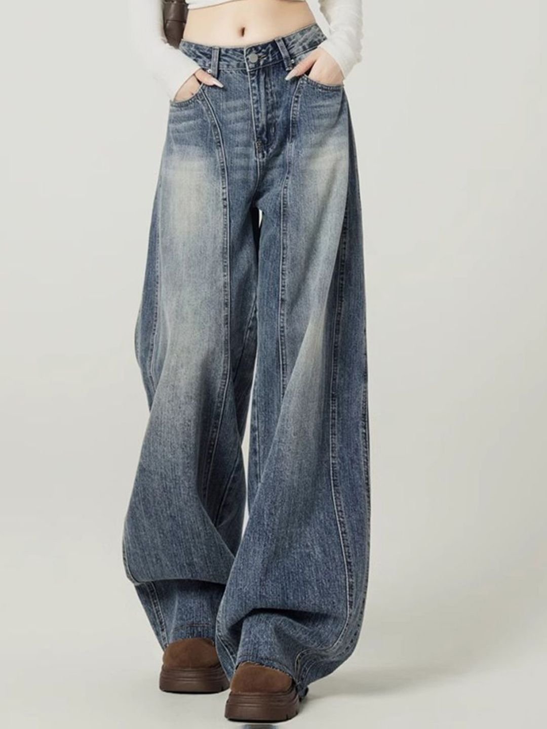 Blue High-Rise Wide Leg Denim Jeans