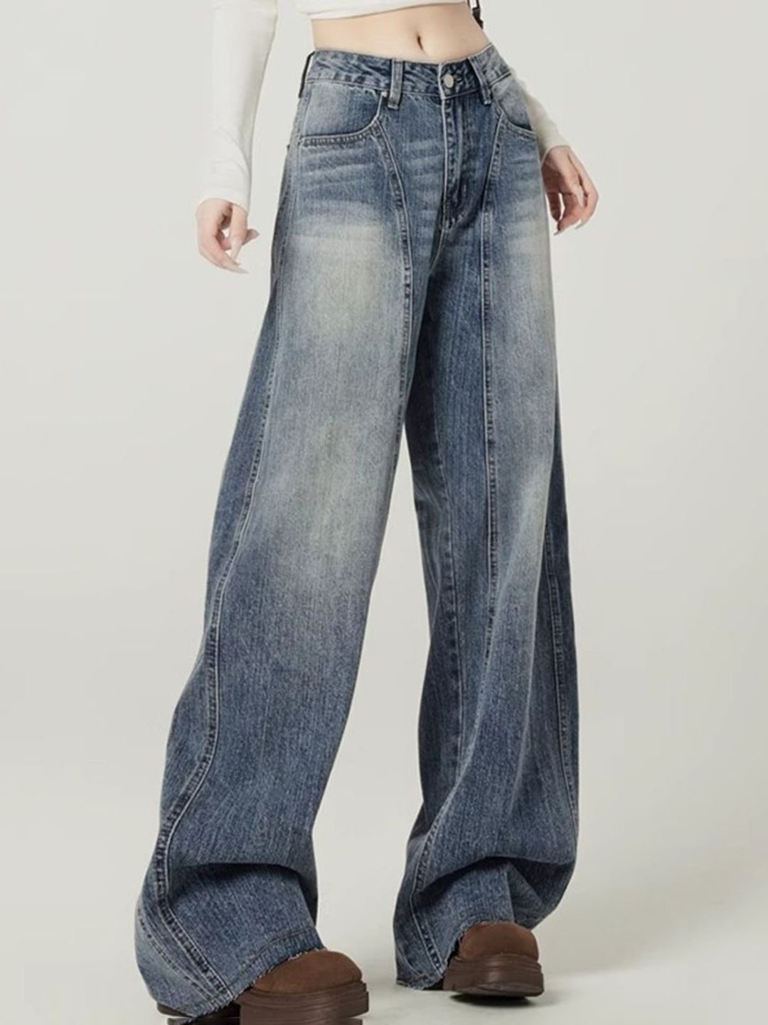 Blue High-Rise Wide Leg Denim Jeans