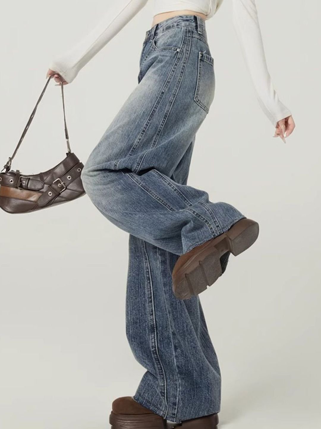 Blue High-Rise Wide Leg Denim Jeans