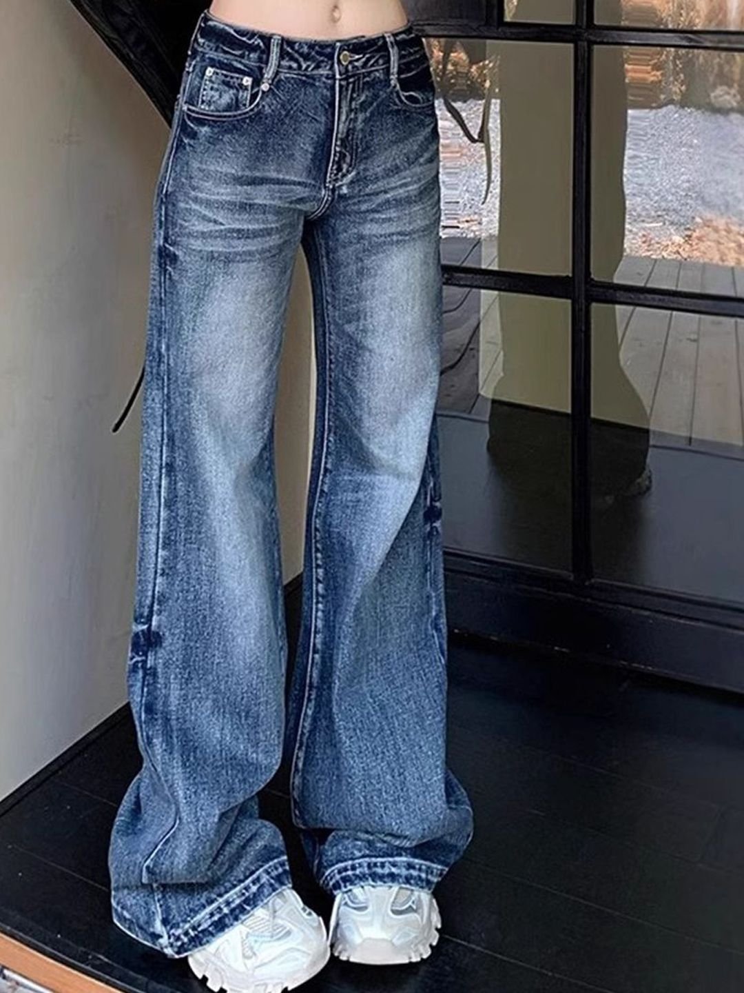 Blue High-Waist Wide-Leg Denim Jeans