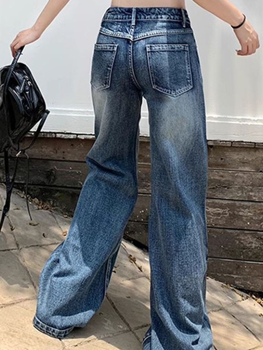 Blue High-Waist Wide-Leg Denim Jeans