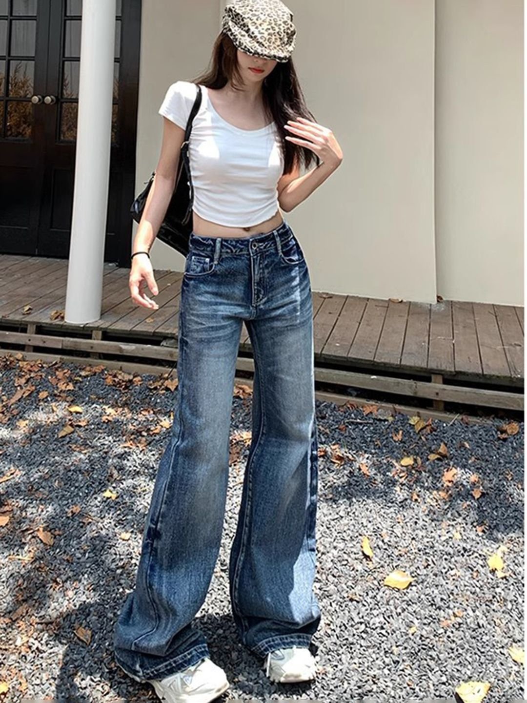 Blue High-Waist Wide-Leg Denim Jeans