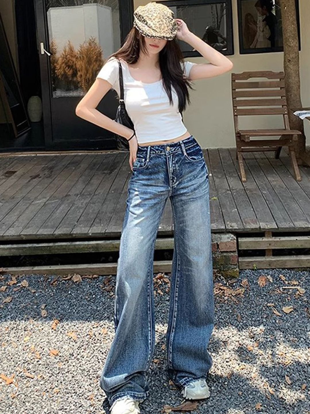 Blue High-Waist Wide-Leg Denim Jeans