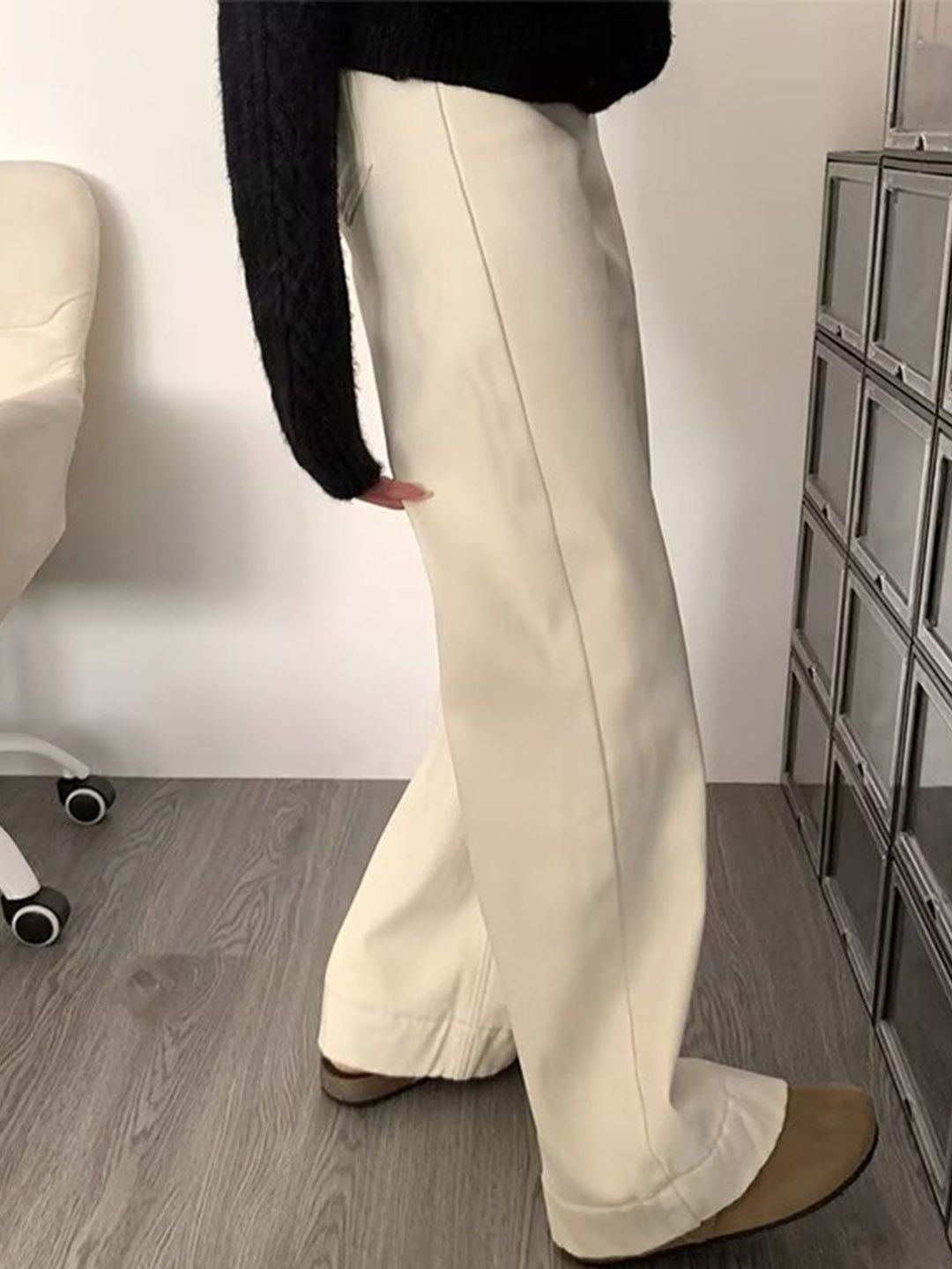 Off White High-Waist Wide Leg Denim Trousers