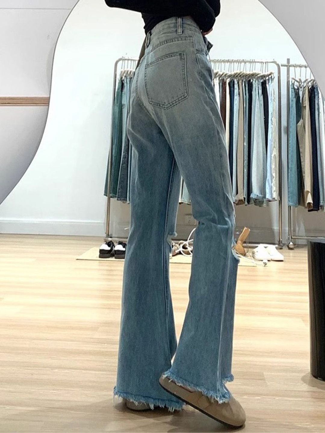 Blue High-Rise Distressed Boyfriend Jeans