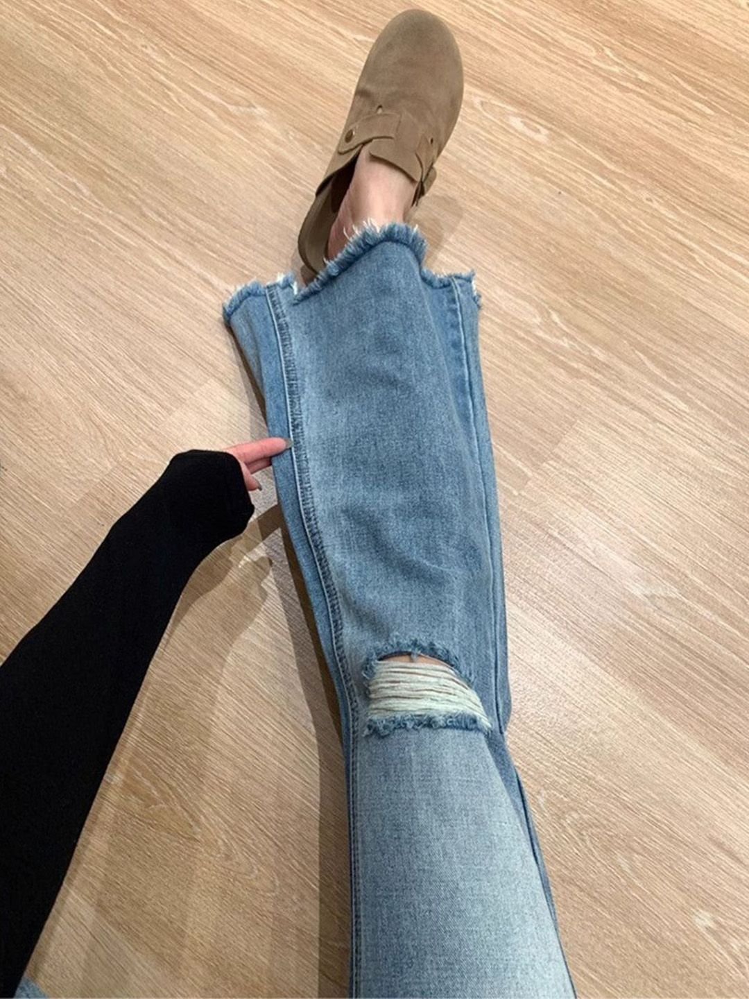 Blue High-Rise Distressed Boyfriend Jeans