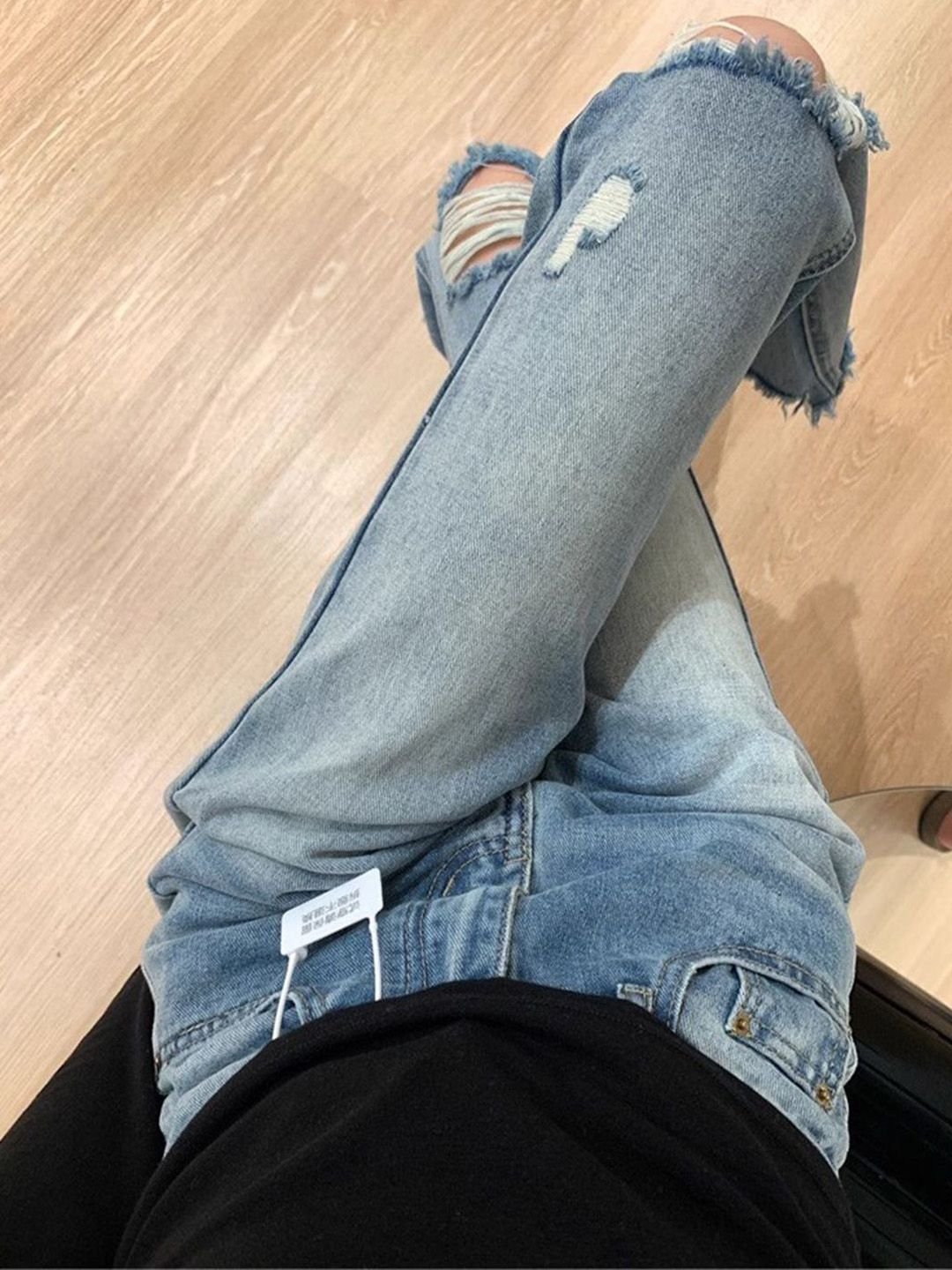 Blue High-Rise Distressed Boyfriend Jeans