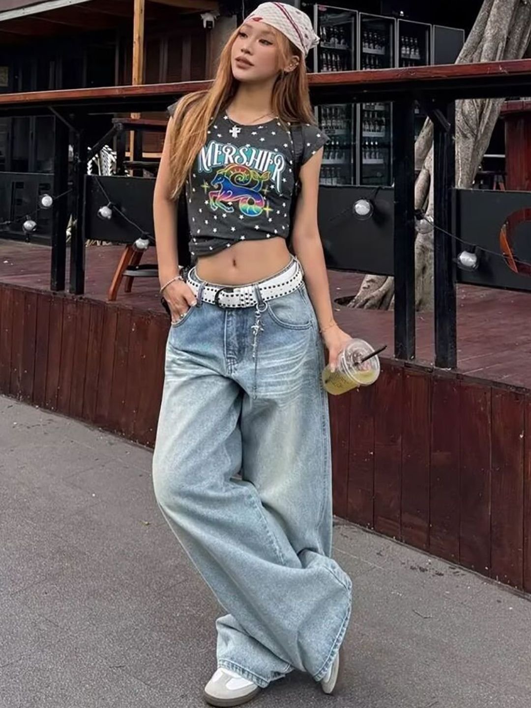 Sky Blue High-Waisted Wide Leg Embroidered Denim Jeans