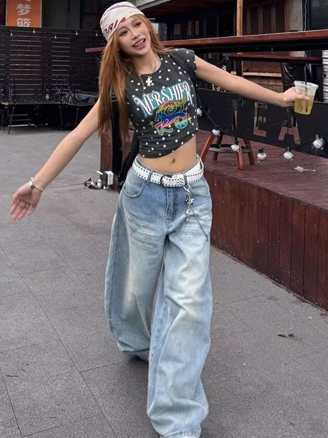 Sky Blue High-Waisted Wide Leg Embroidered Denim Jeans