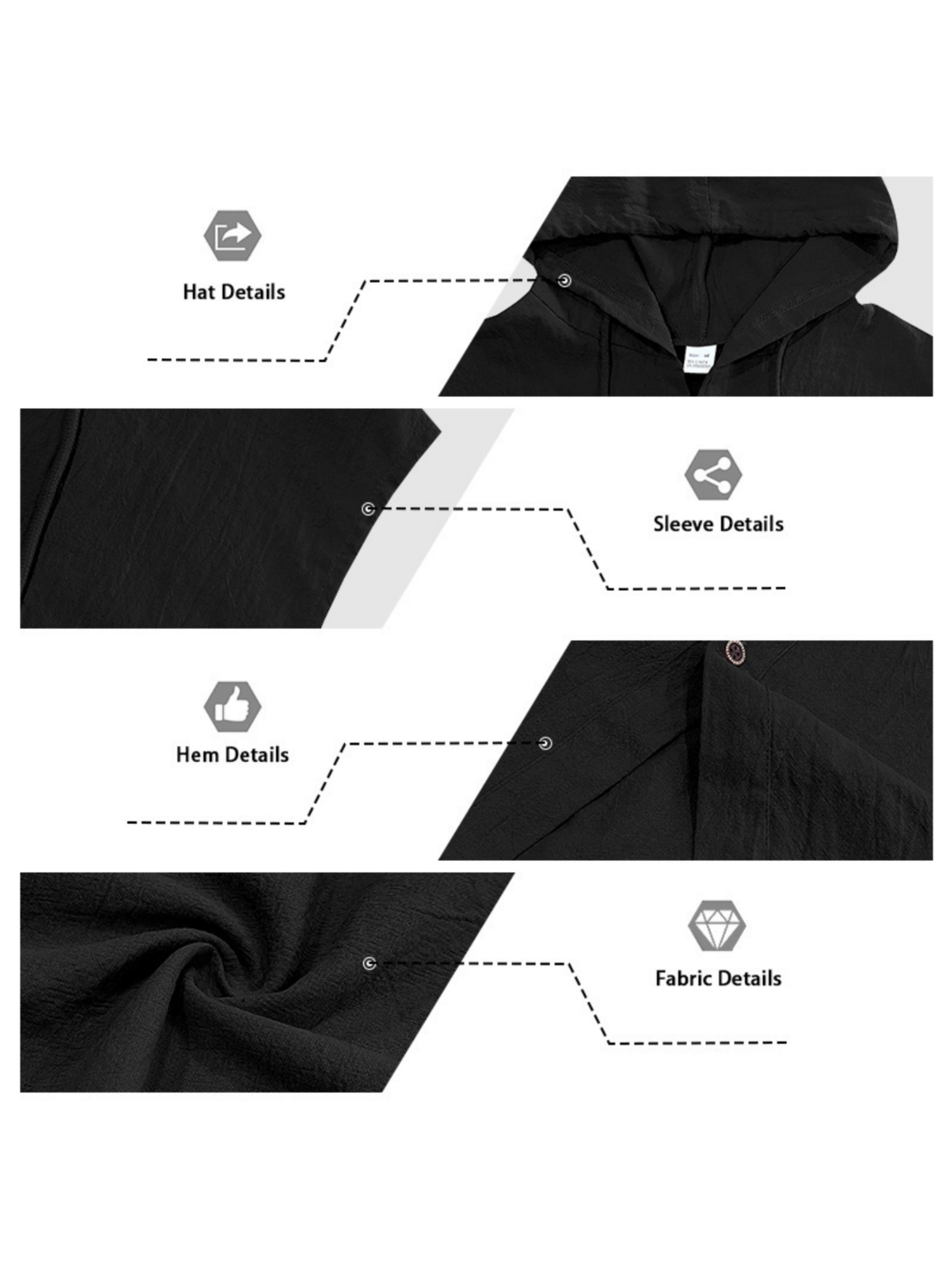 Men Black Linen Sleeveless Hoodie and Trousers Set