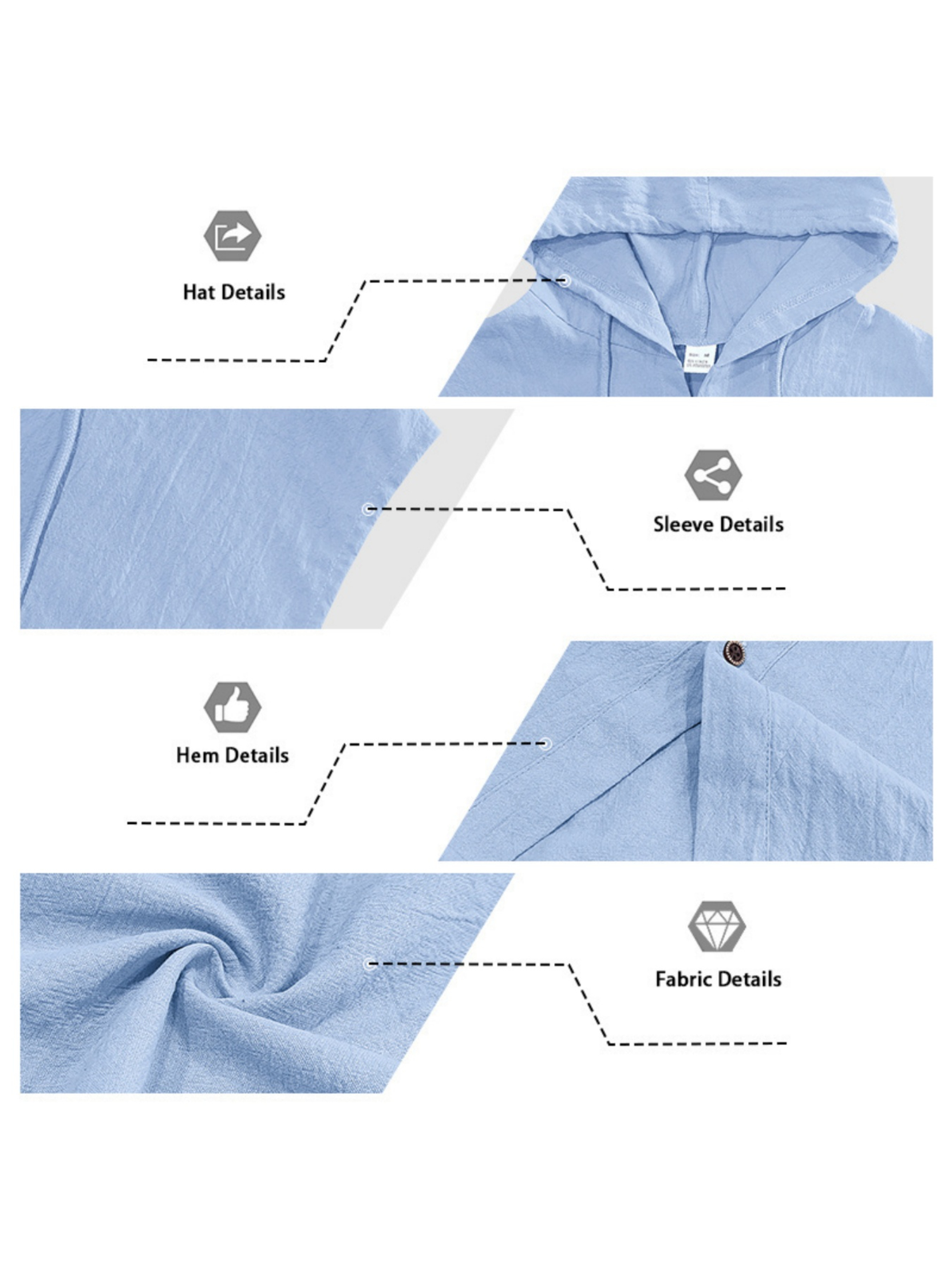 Men Light Blue Linen Hooded Sleeveless Shirt and Trousers Co-Ord Set