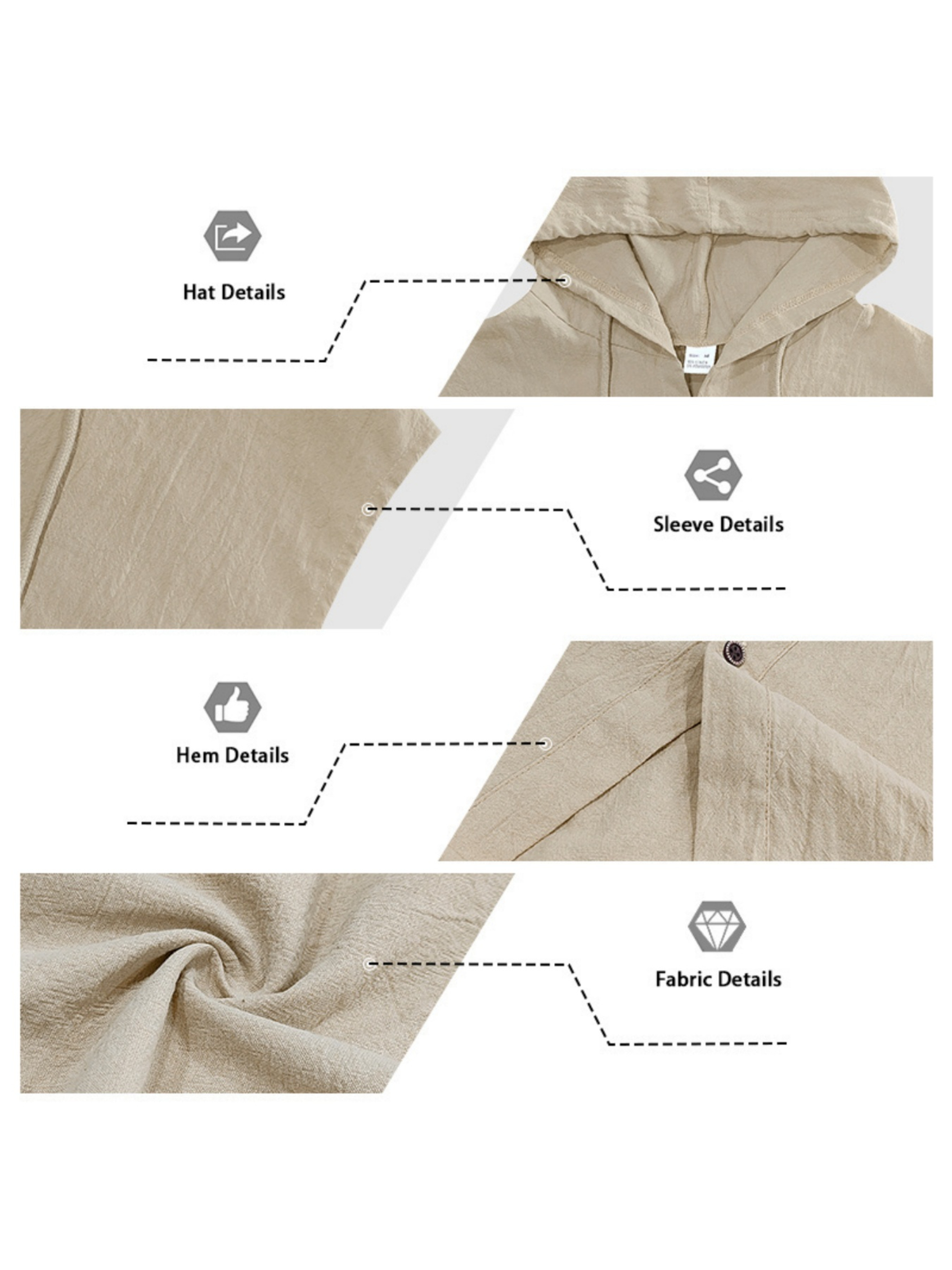Men Beige Linen Sleeveless Hoodie and Trousers Set