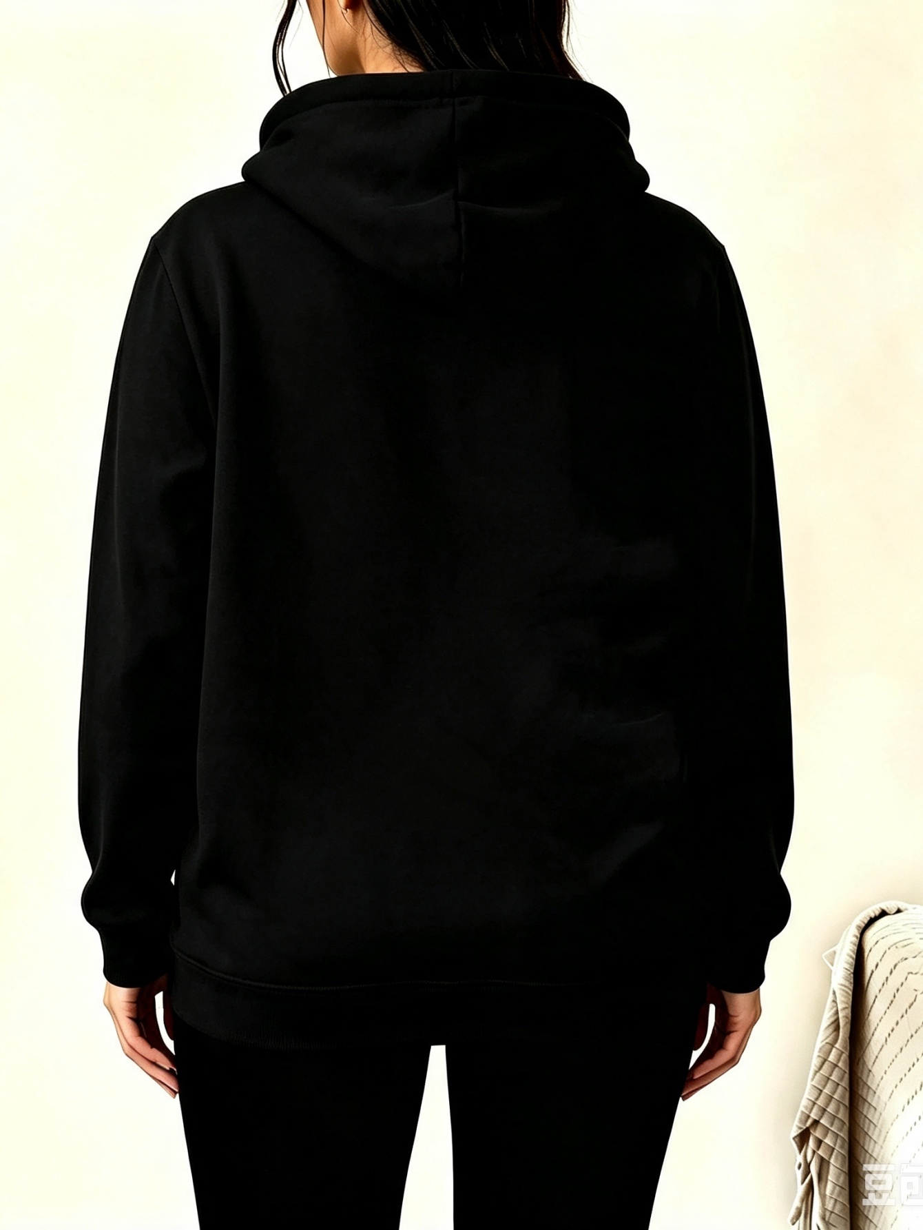 Women Black Solid Full-Zip Hoodie