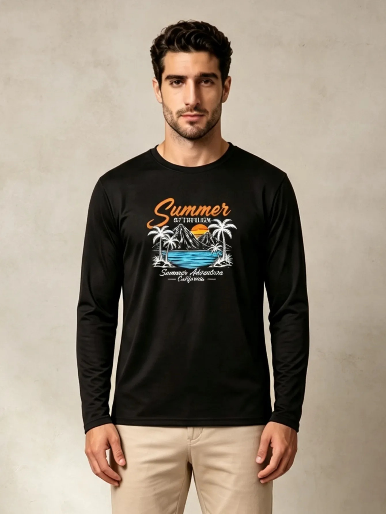 Men Black Graphic Print Long Sleeve T-Shirt