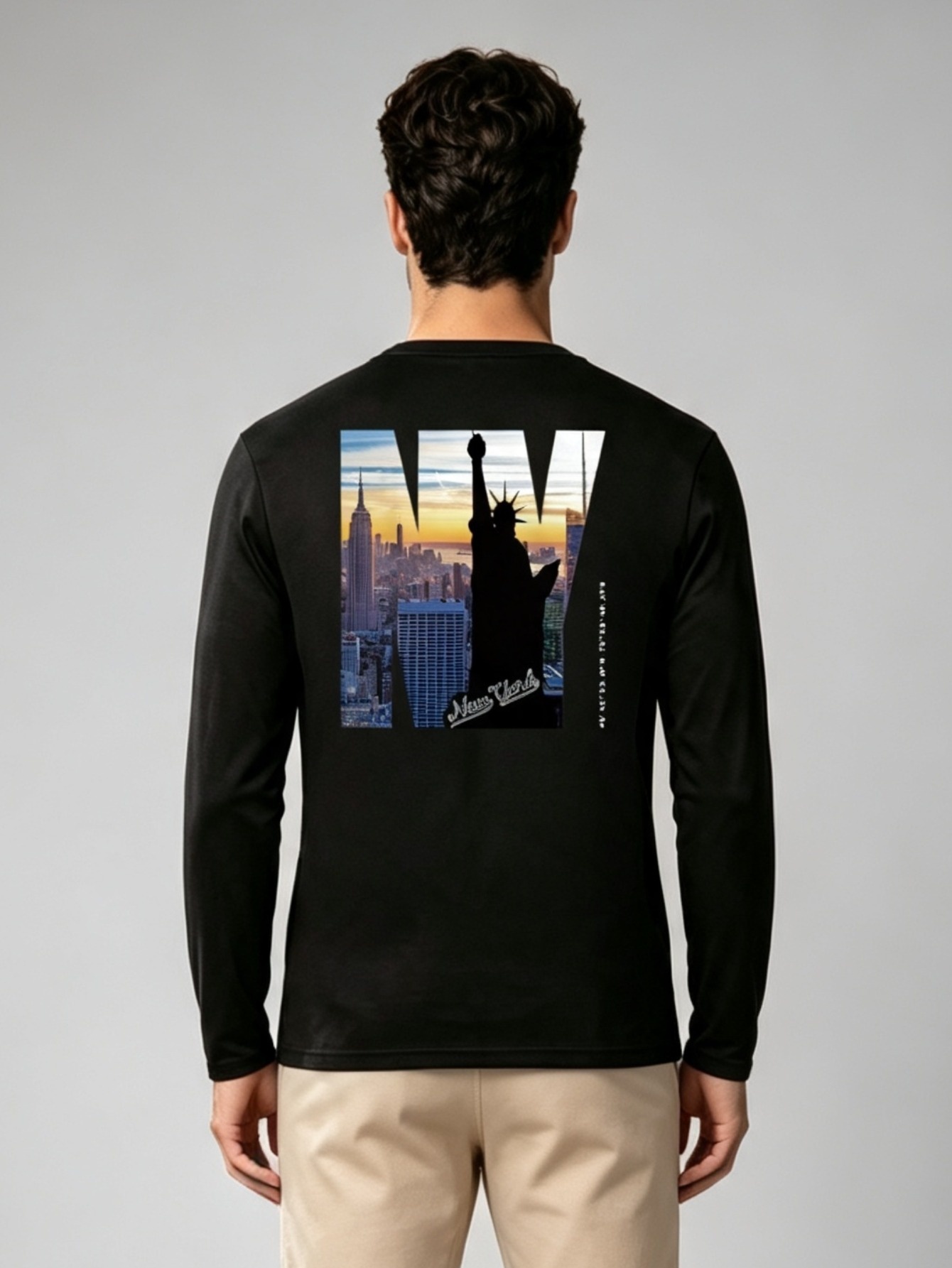 Men Black Graphic Print Long Sleeve T-Shirt
