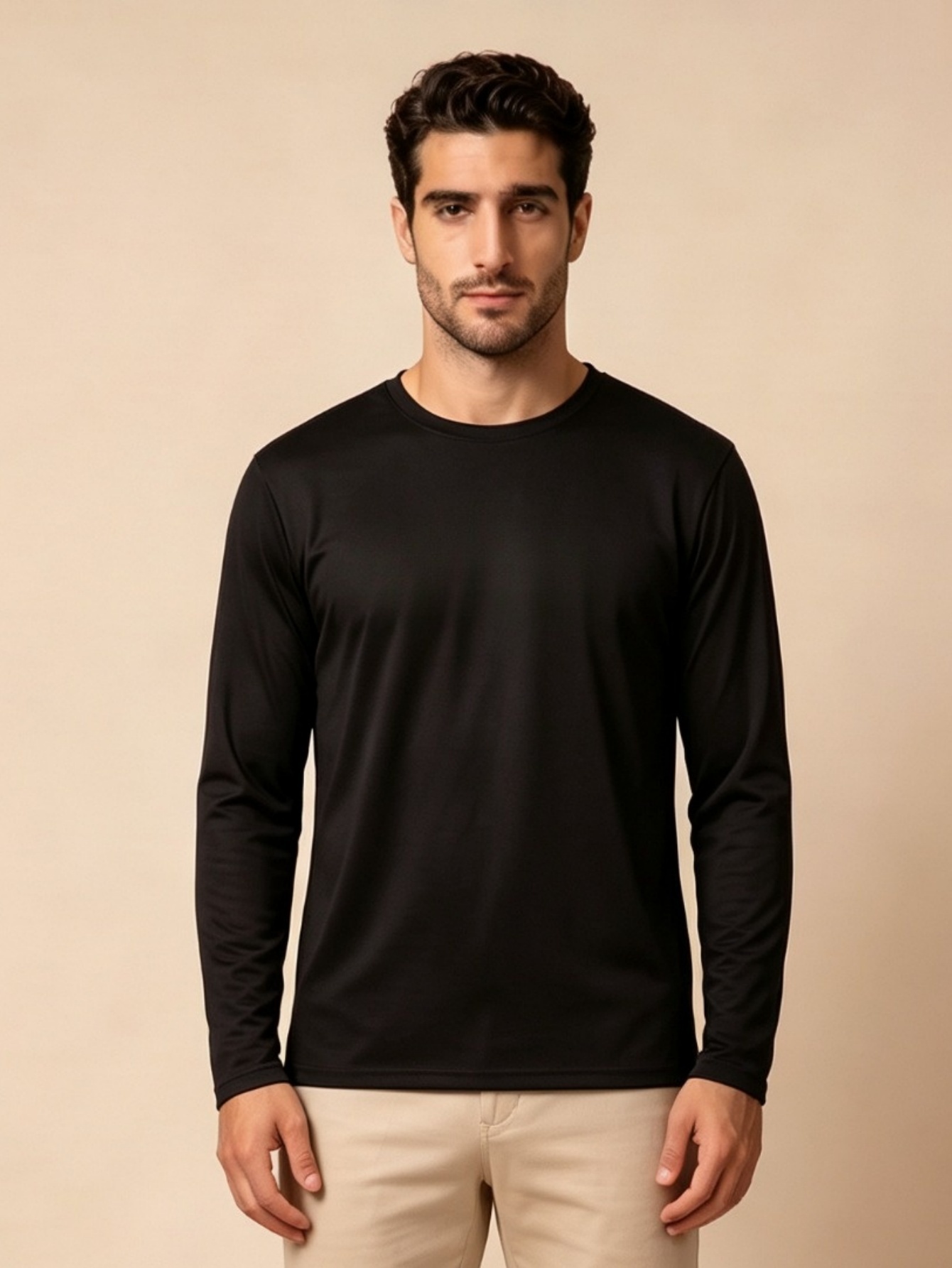 Men Black Long Sleeve T-Shirt with Cat Print