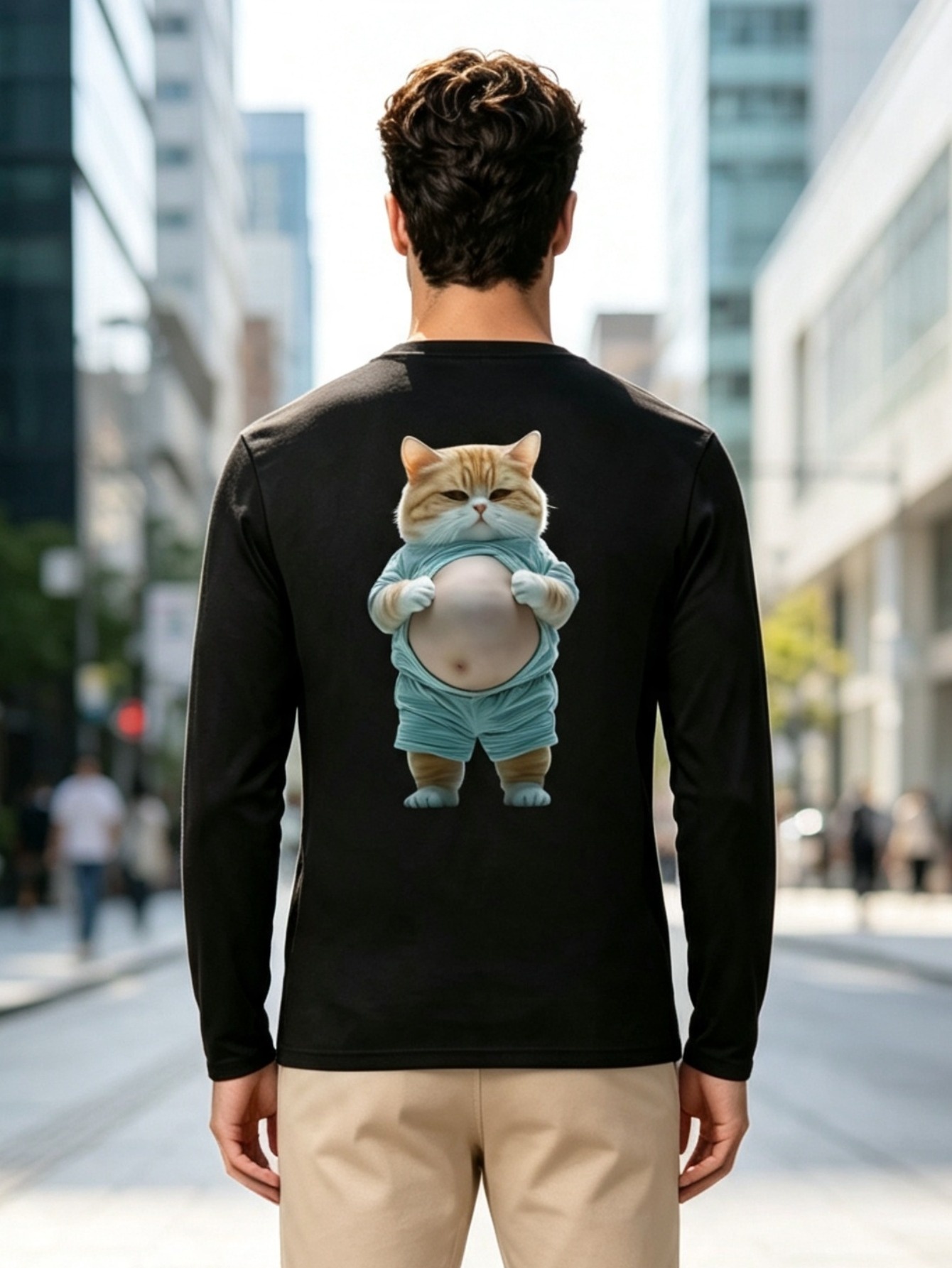 Men Black Graphic Print Long Sleeve Casual T-Shirt