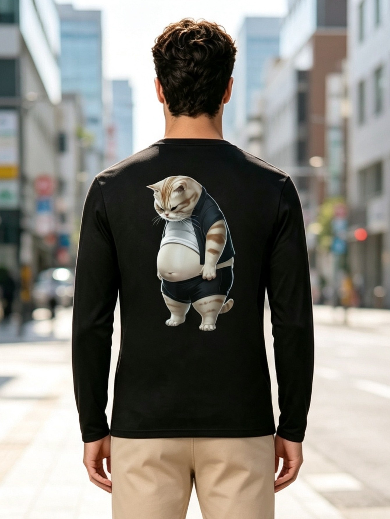 Men Black Graphic Print Long Sleeve Casual T-Shirt