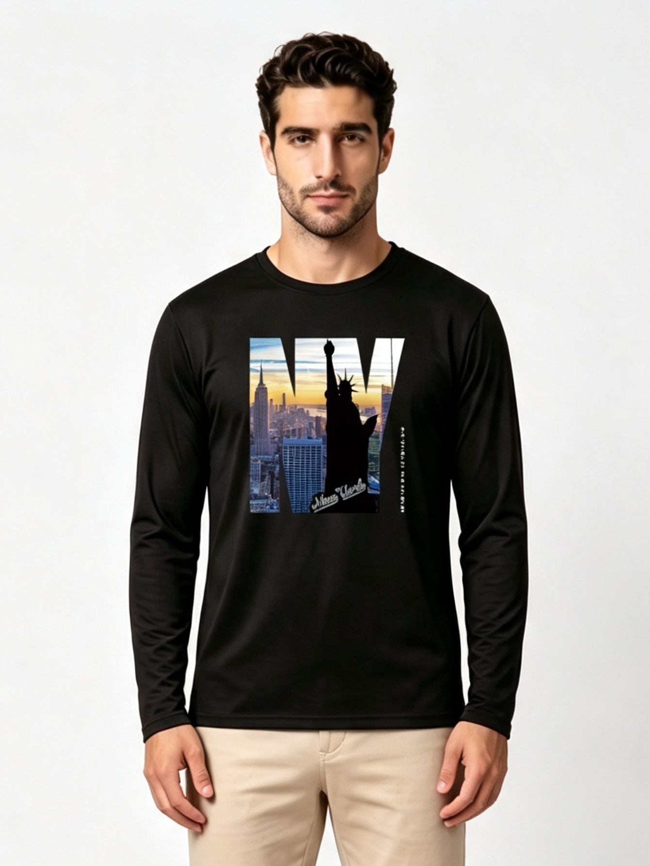 Men Black New York Graphic Print Long Sleeve T-Shirt