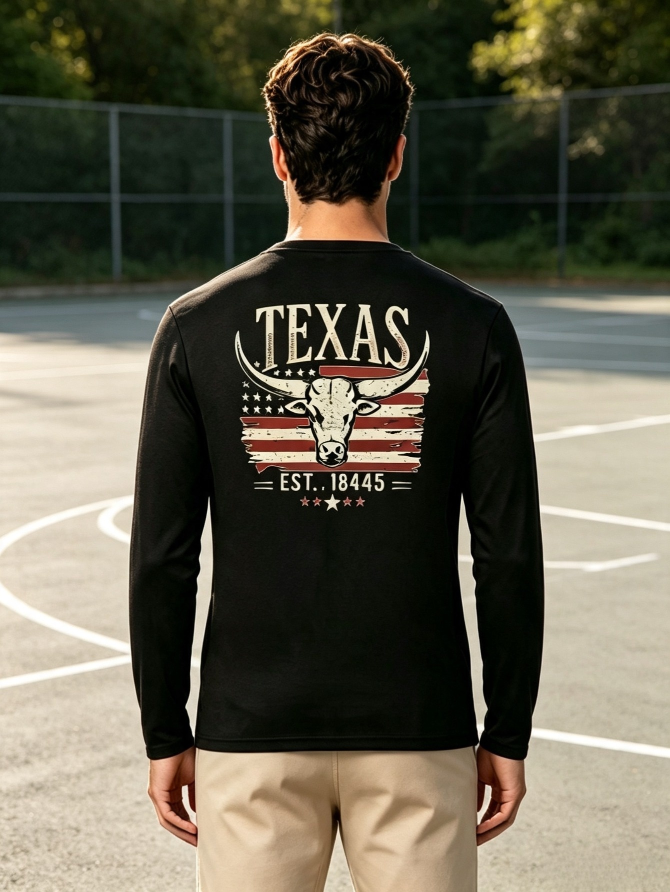 Men Black Graphic Print Long-Sleeve T-Shirt