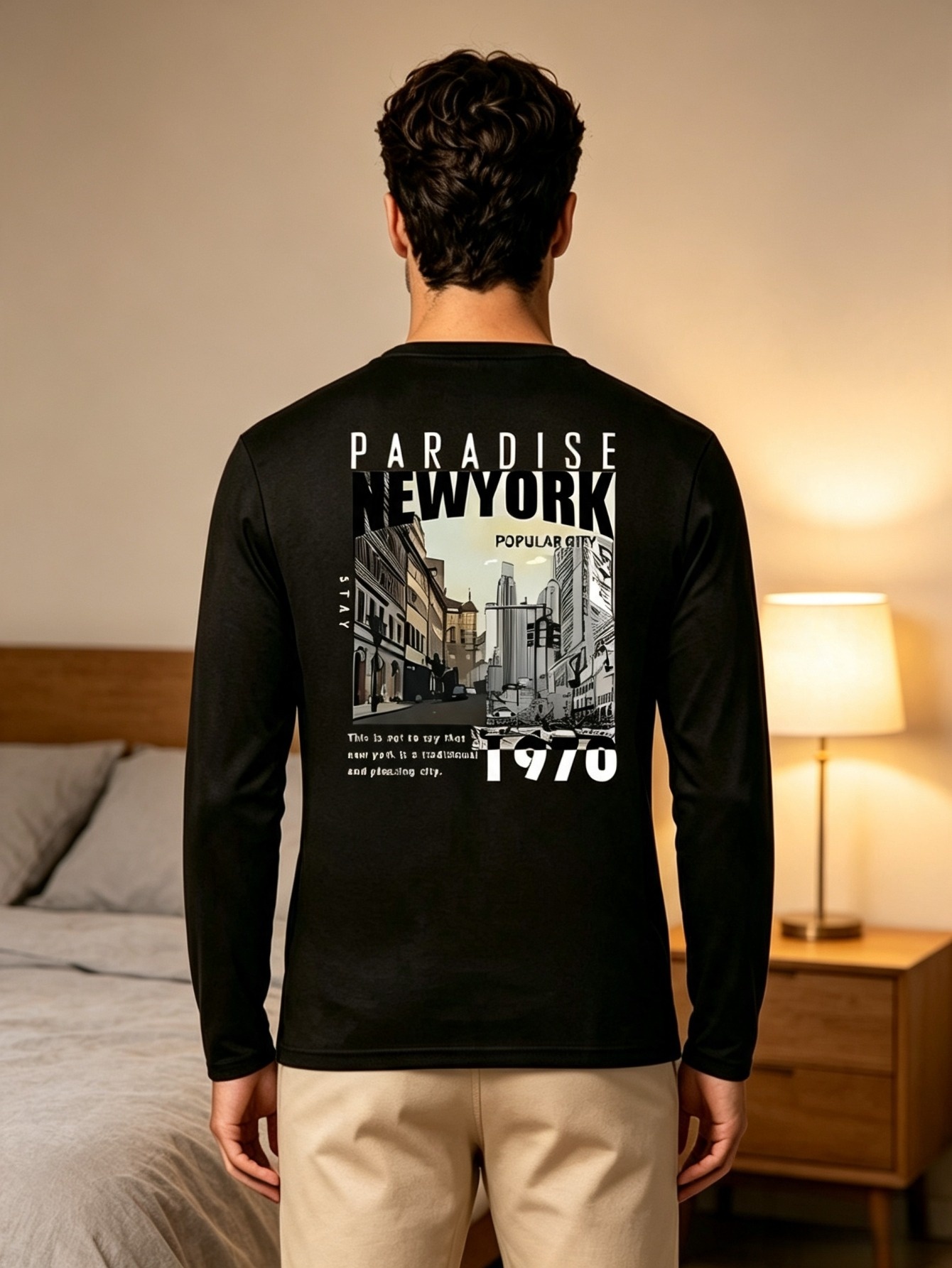 Men Black Graphic Print Long SleeveT-Shirt