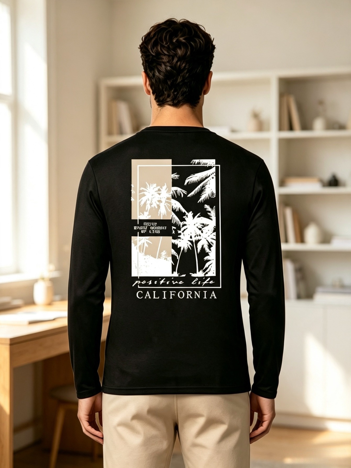 Men Black Graphic Print Long Sleeve T-Shirt