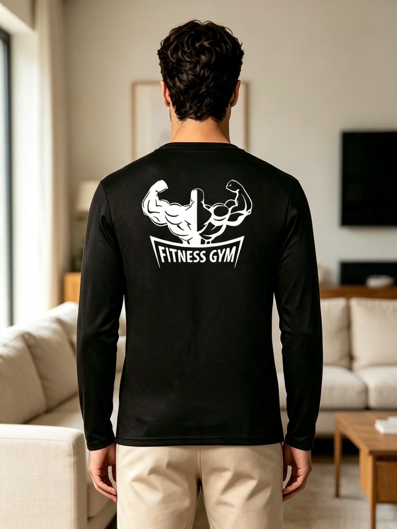 Men Black Graphic Print Long Sleeve T-Shirt