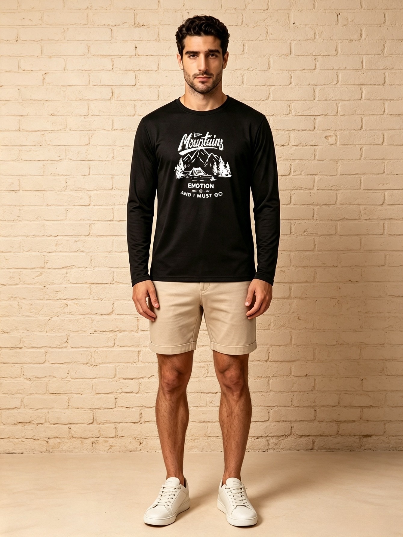 Men Black Graphic Print Long-Sleeve T-Shirt 