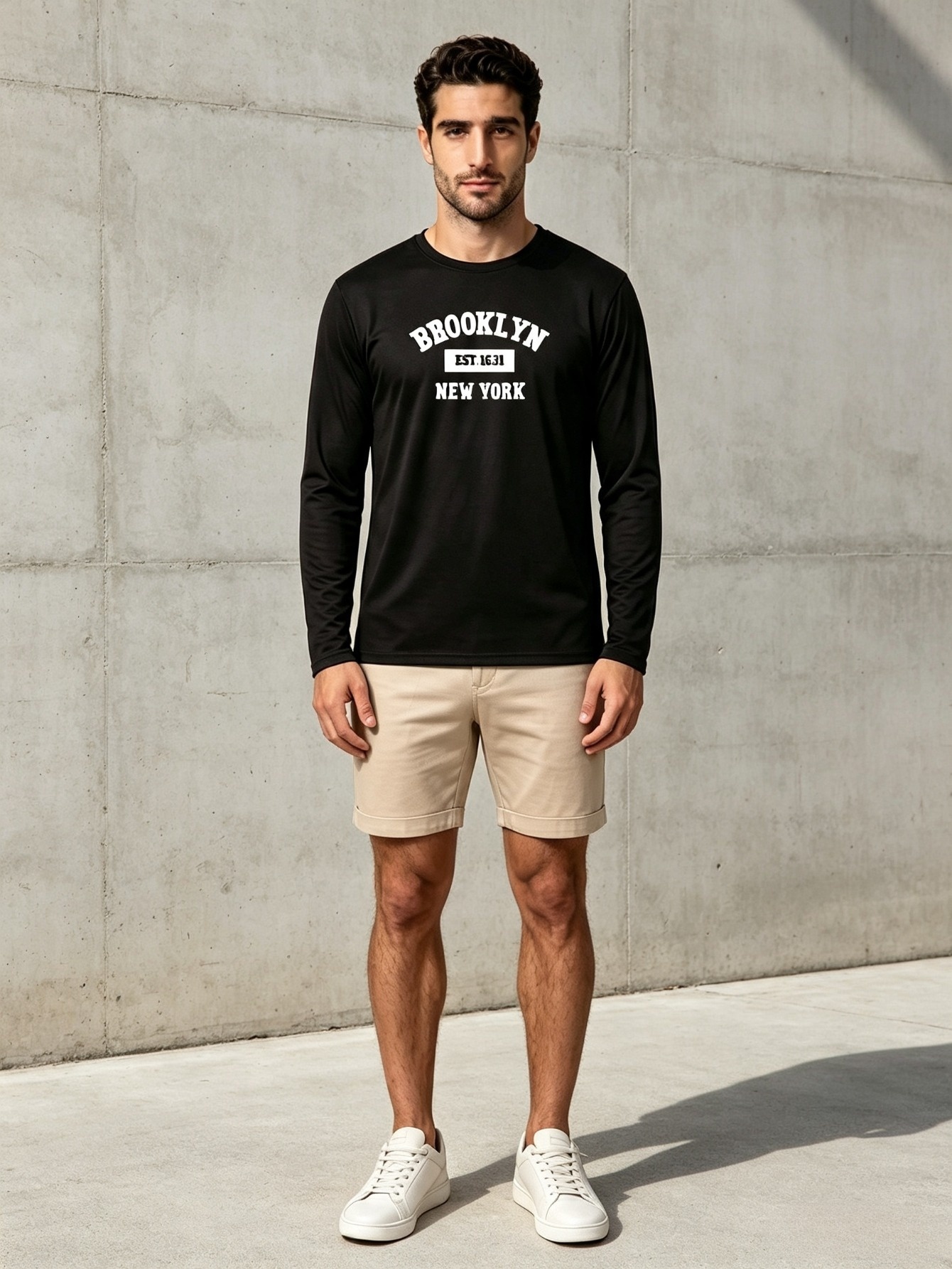Men Black Graphic Print Long-Sleeve T-Shirt 