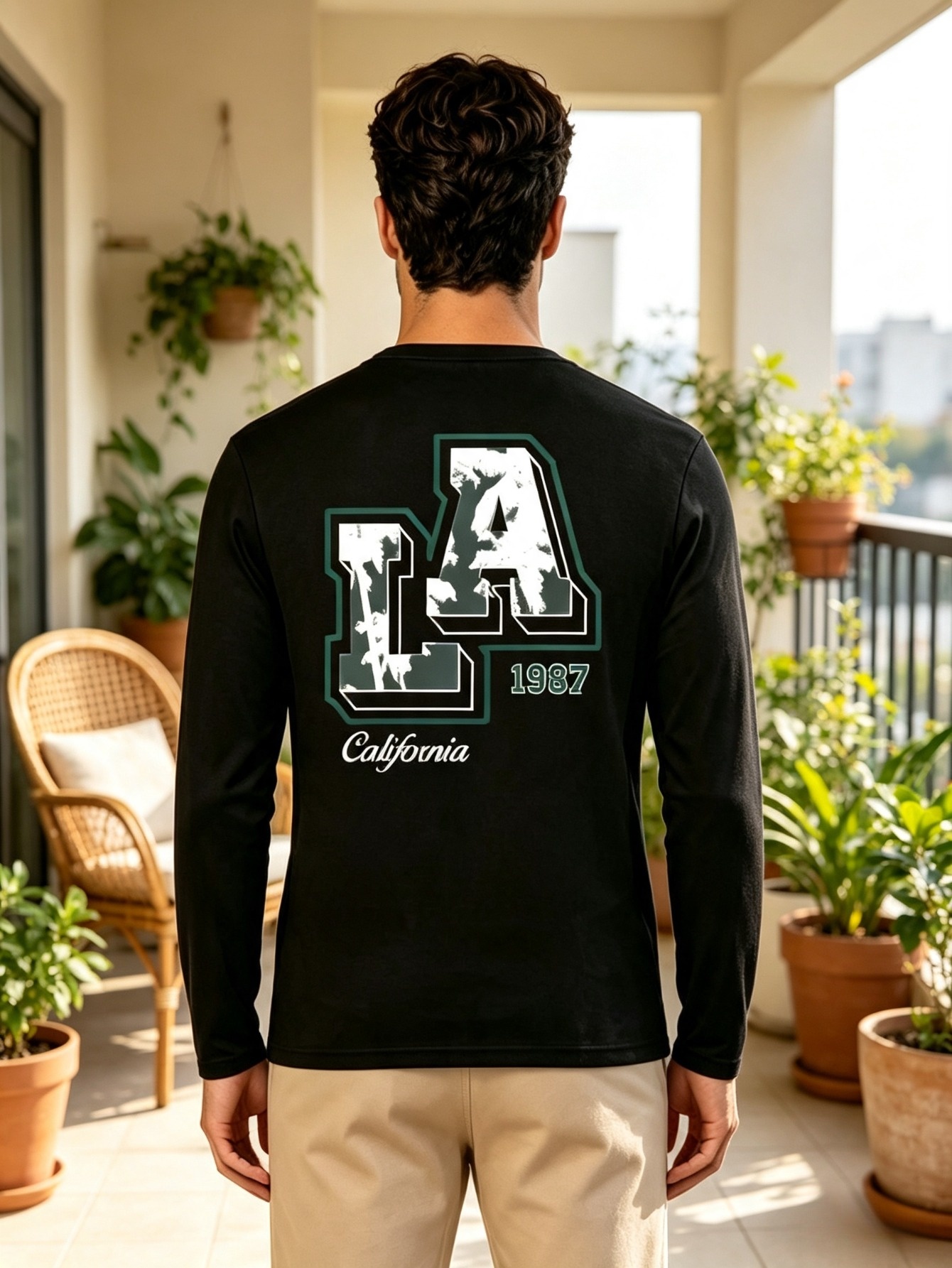Men Black Graphic Print Long-sleeved T-Shirt