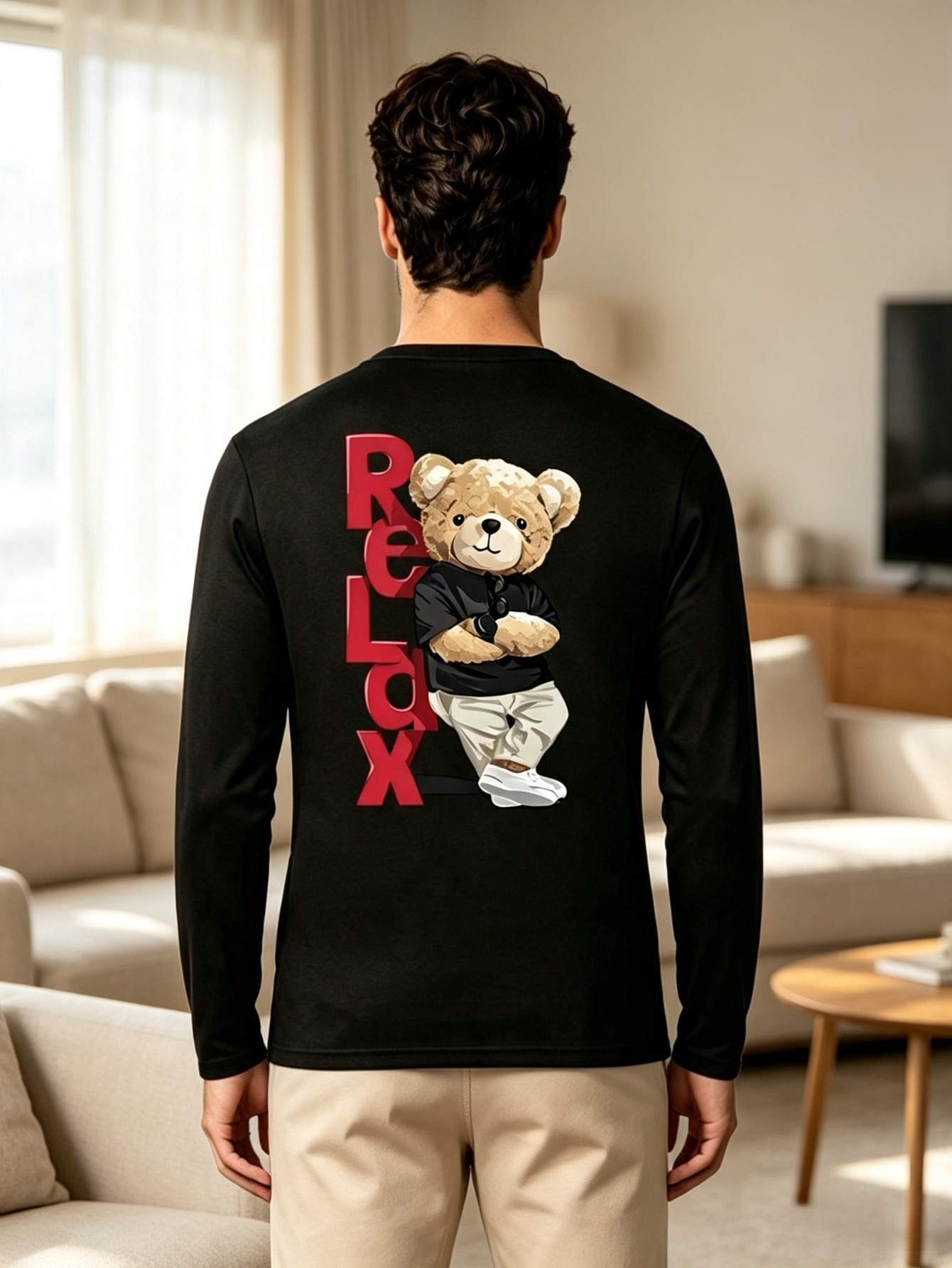 Men Black Graphic Print Long-sleeved T-Shirt