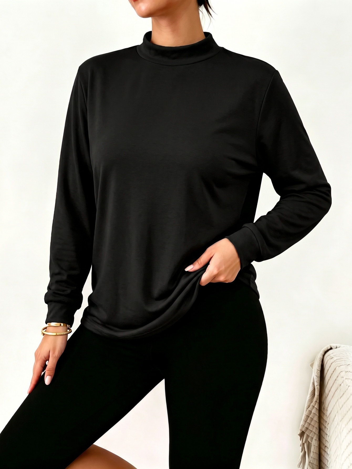 Womens Black Long Sleeve Regular Fit Polo Shirt with Summer Graphic