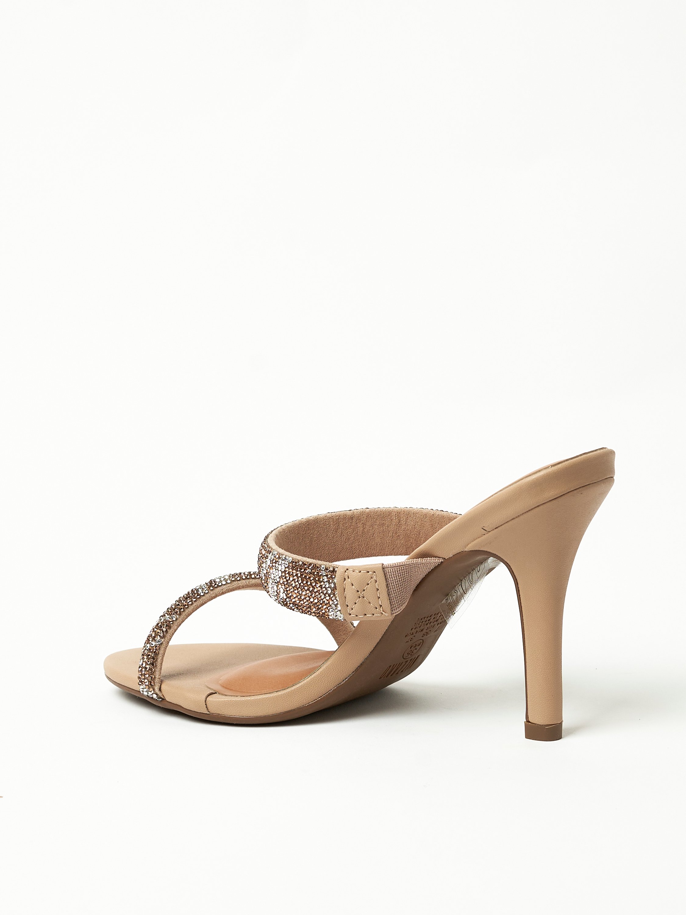 Beige High Heel Sandals with Shimmering Strap