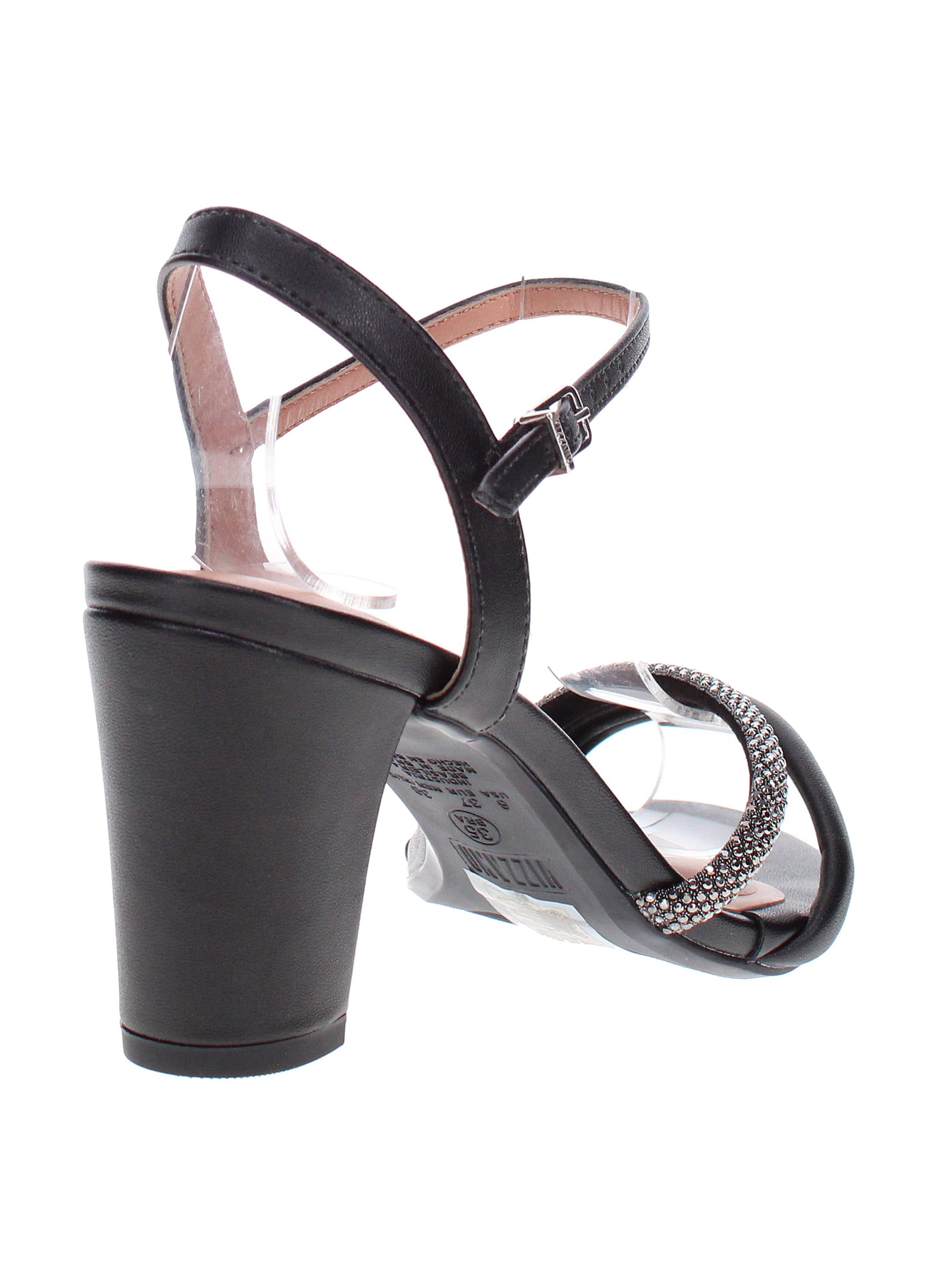 Black Slip-On Mid-Heel Sandals
