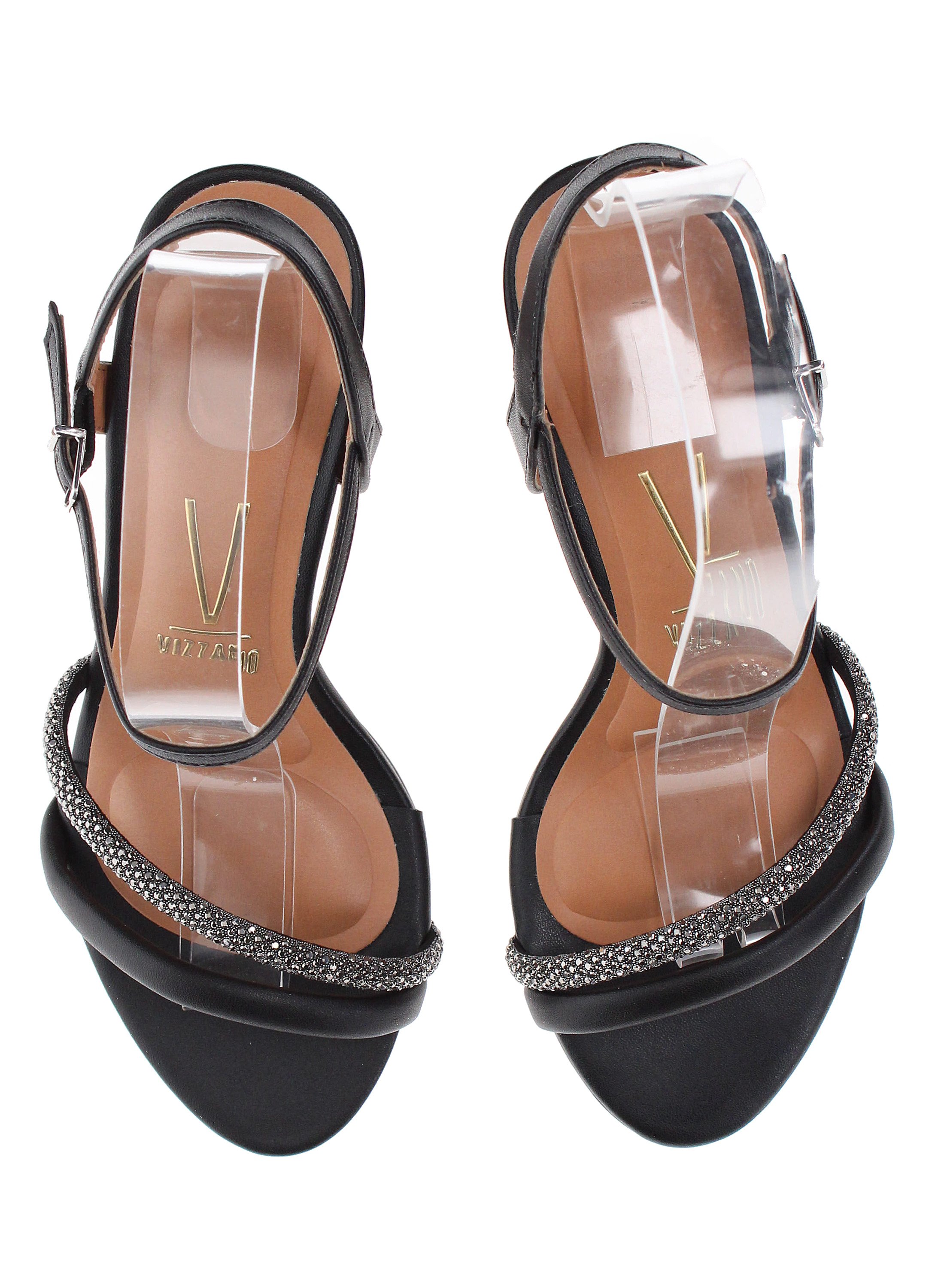 Black Slip-On Mid-Heel Sandals