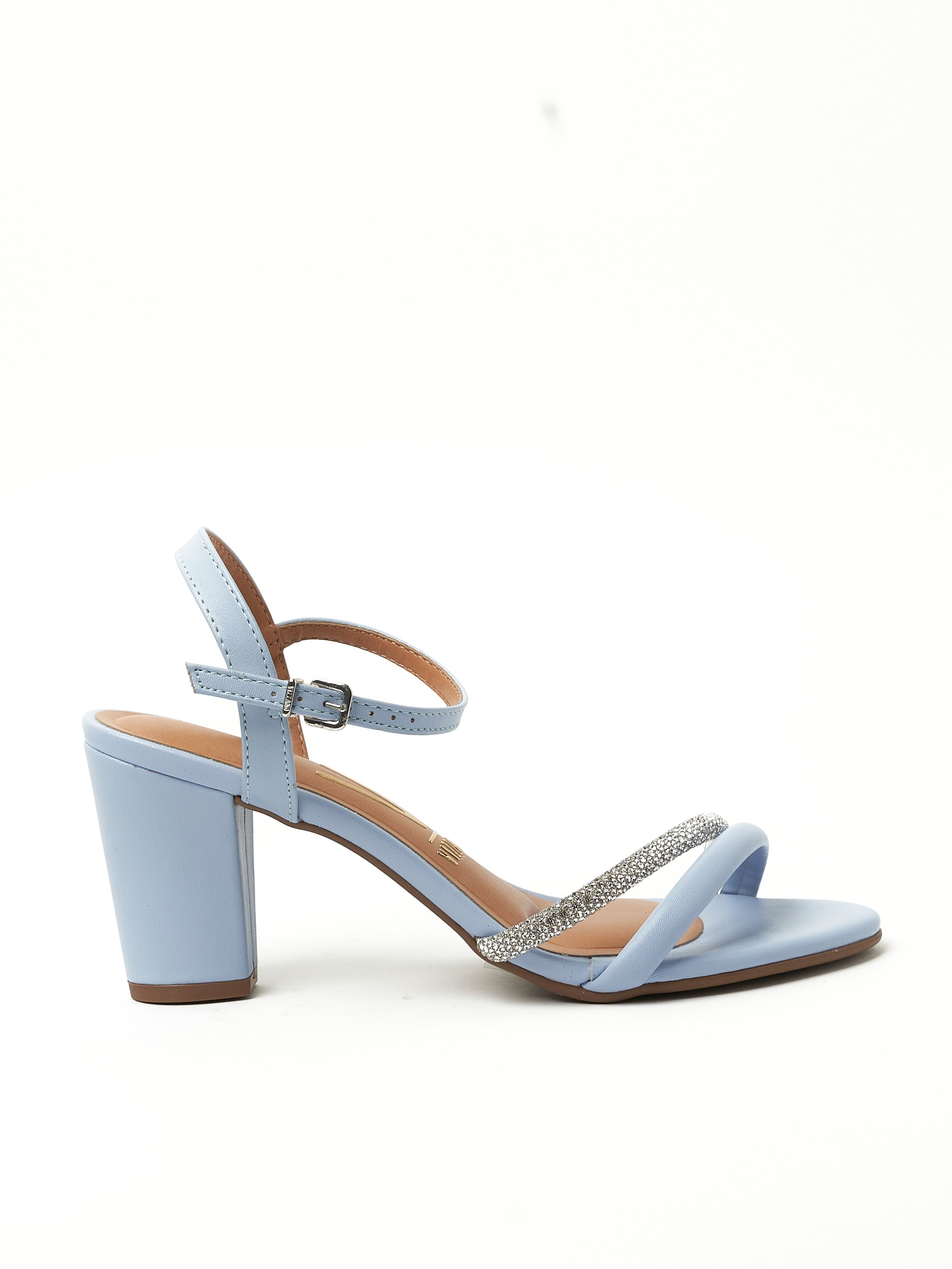 Blue Mid-Heel Sandals with Sparkle Straps