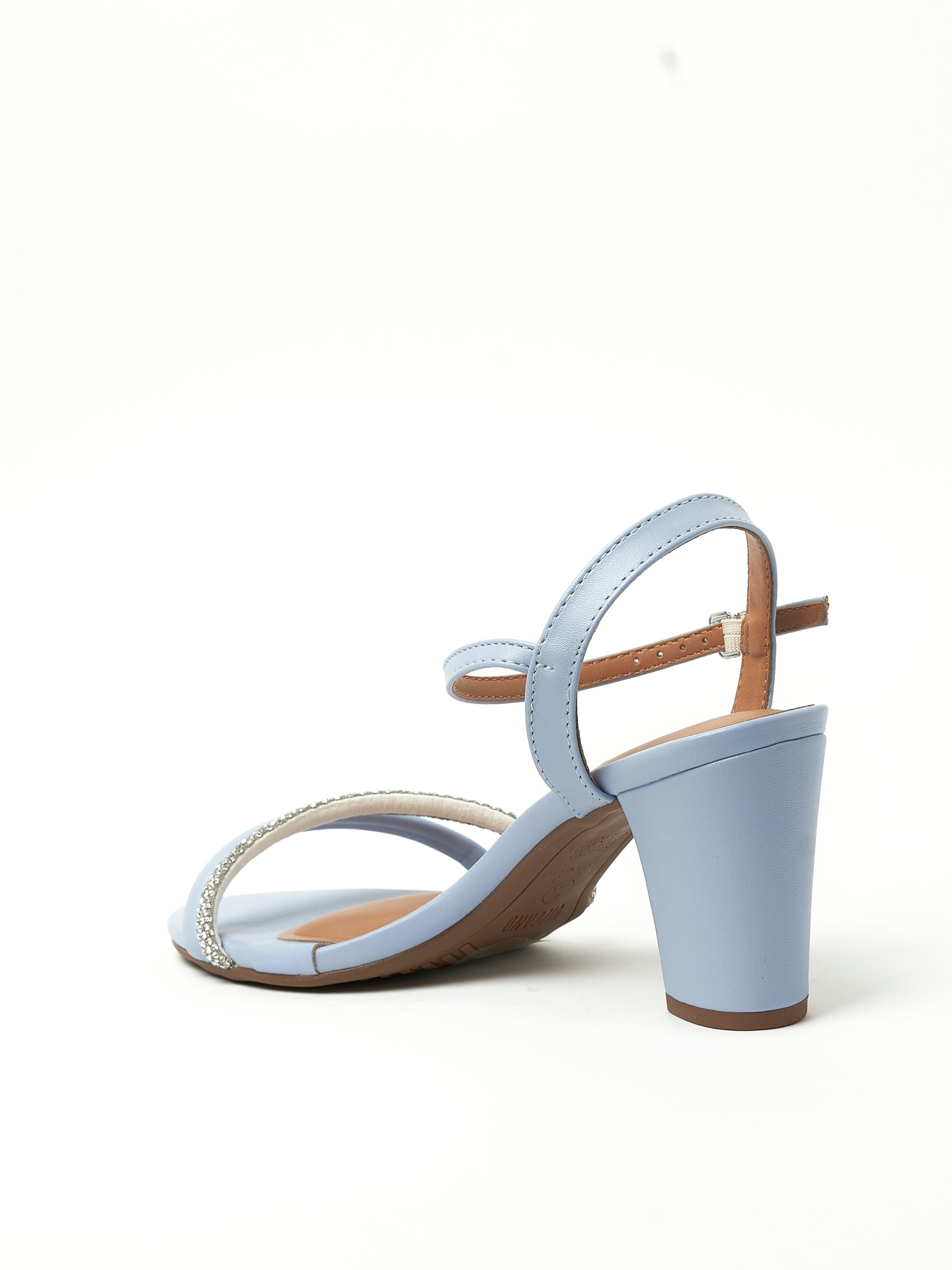 Blue Mid-Heel Sandals with Sparkle Straps