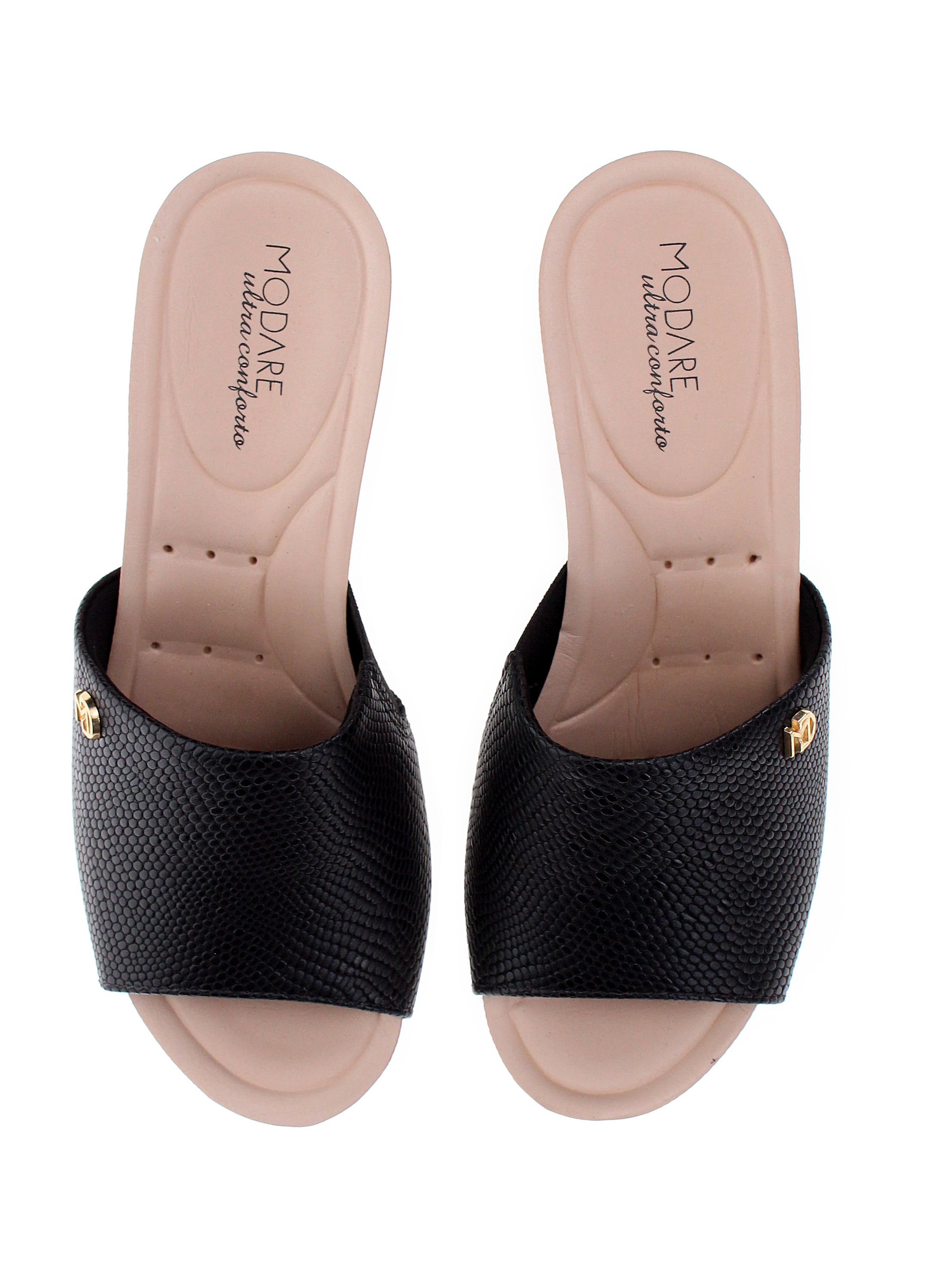 Black Textured Wedge Sandals