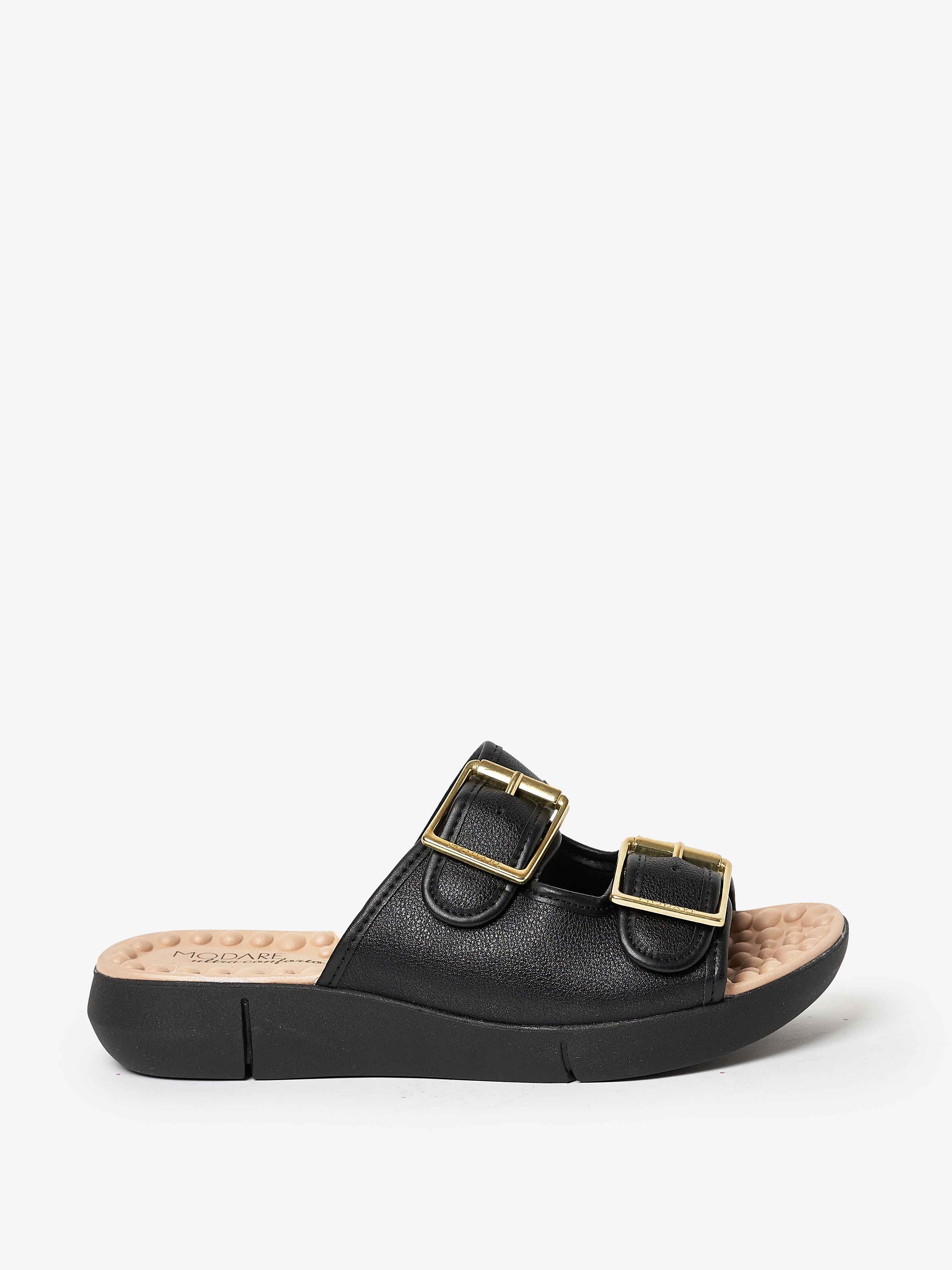 Black Comfort Flat Sandals