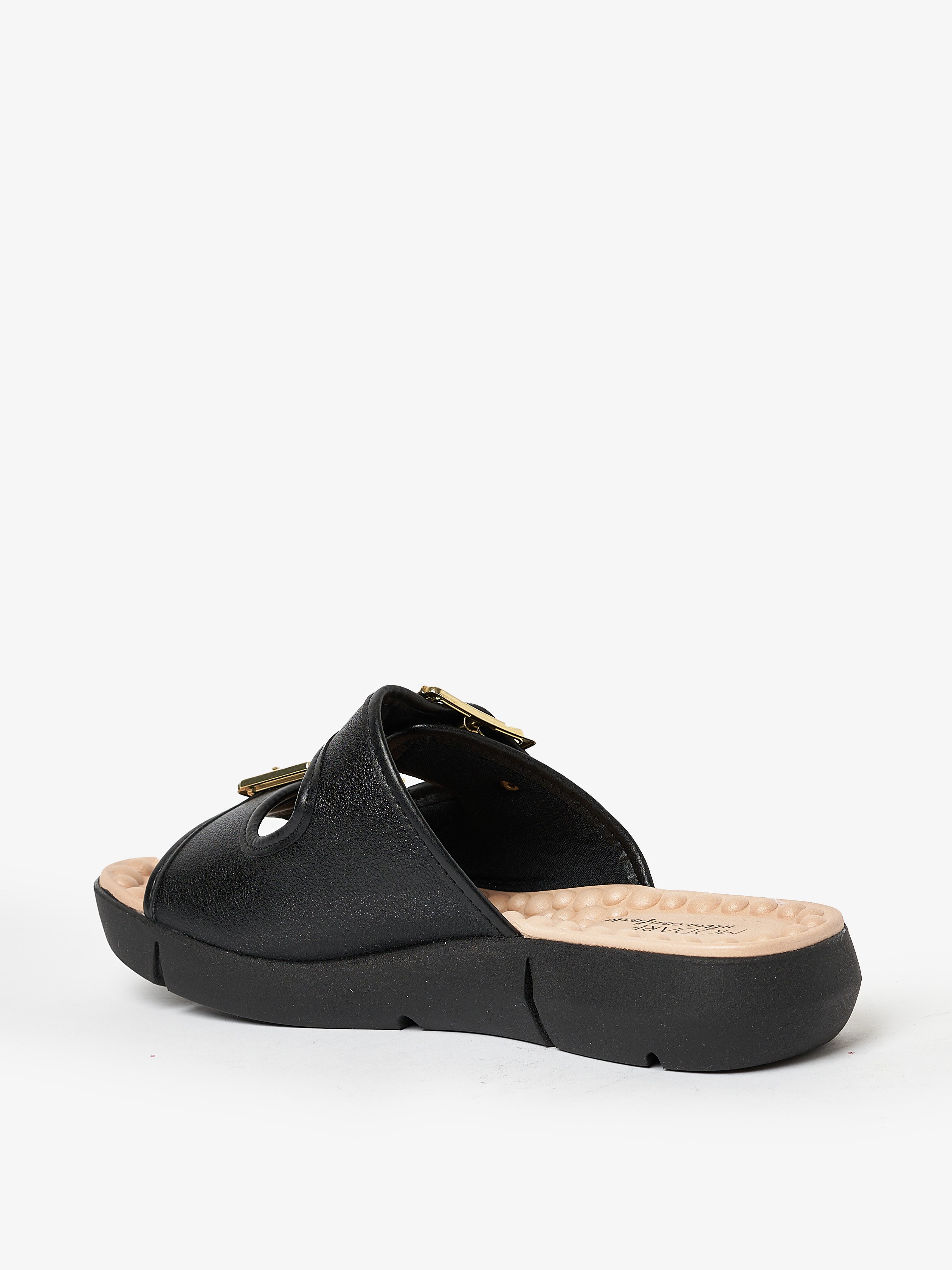 Black Comfort Flat Sandals