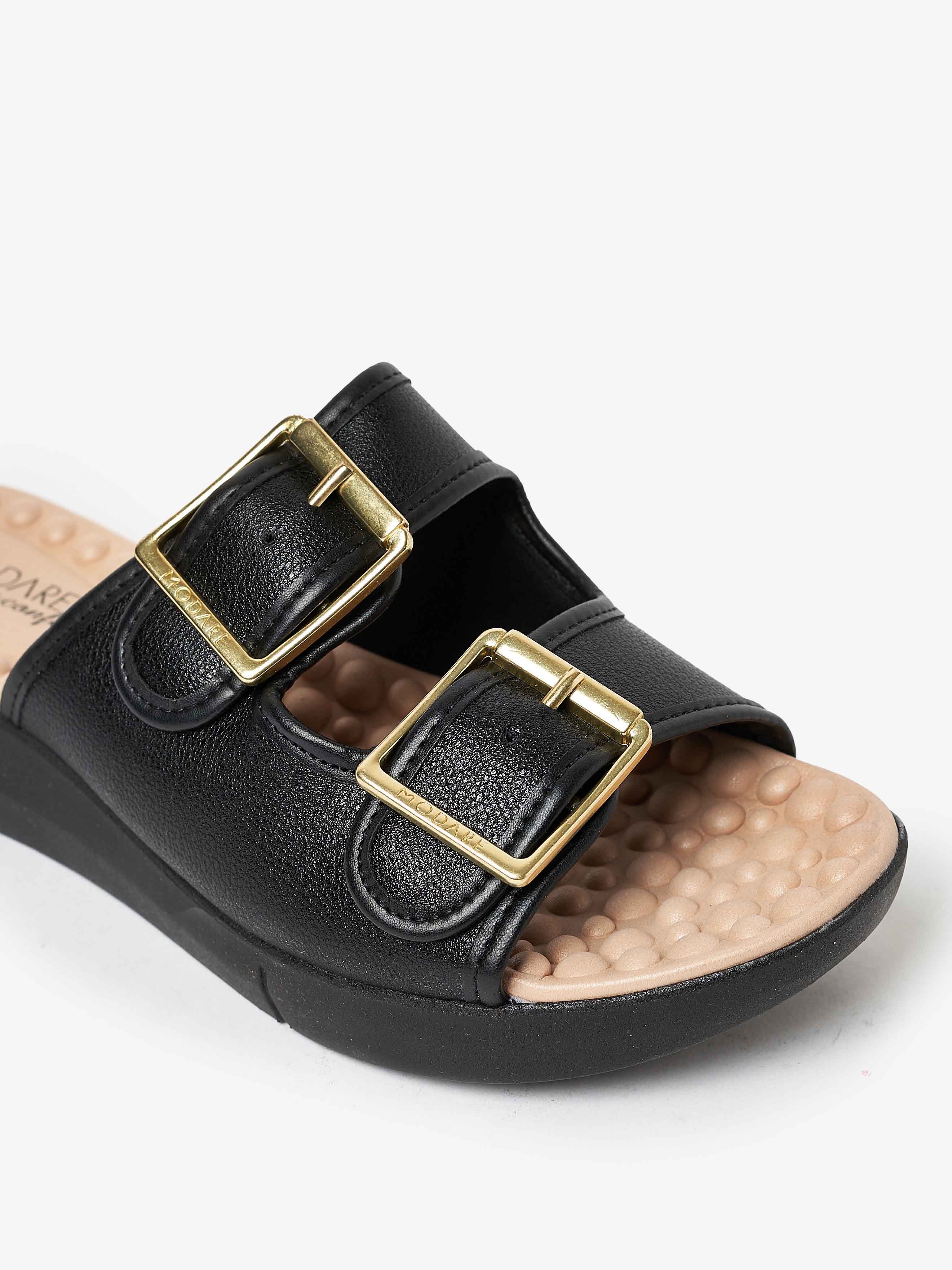 Black Comfort Flat Sandals