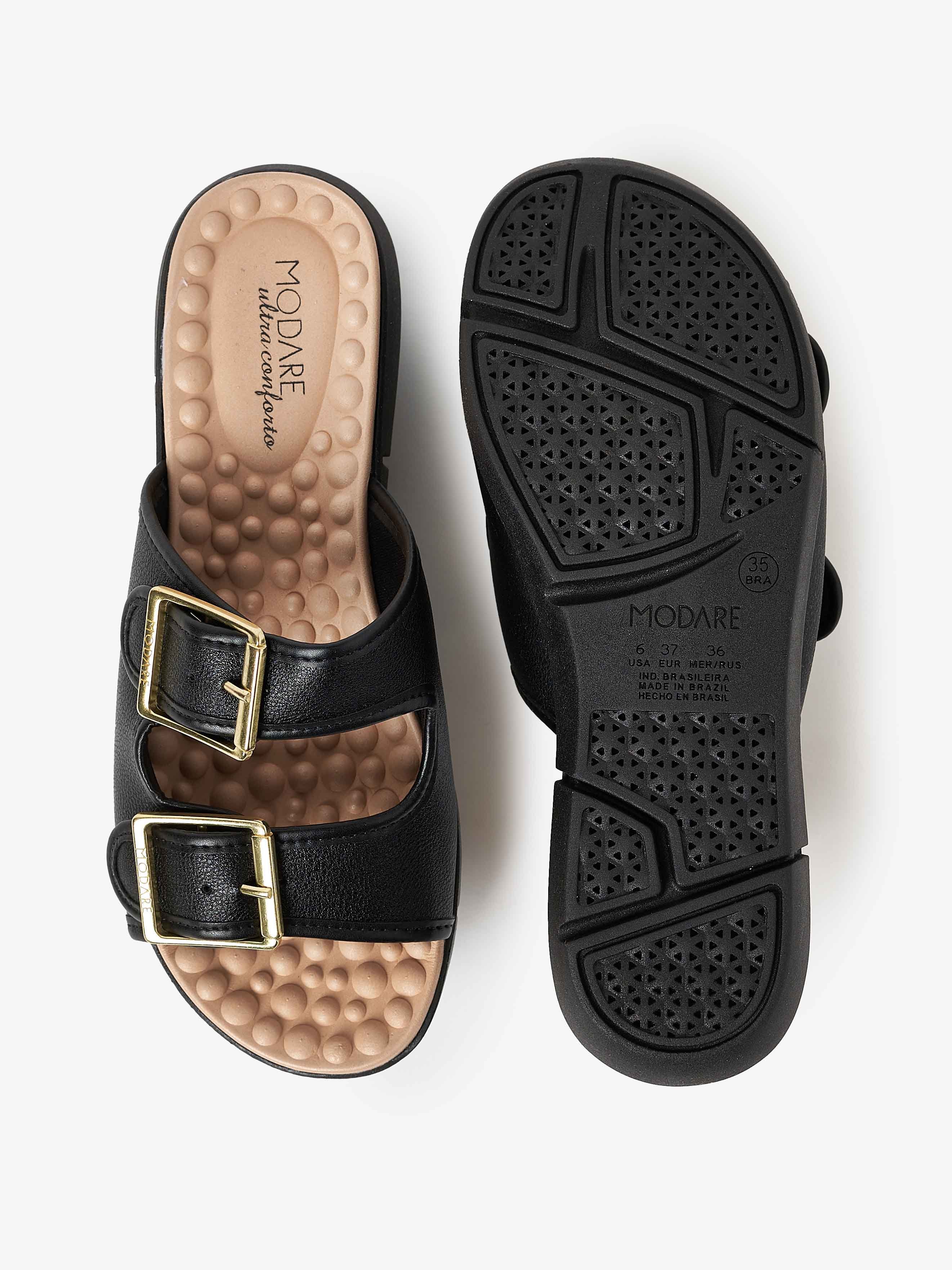 Black Comfort Flat Sandals