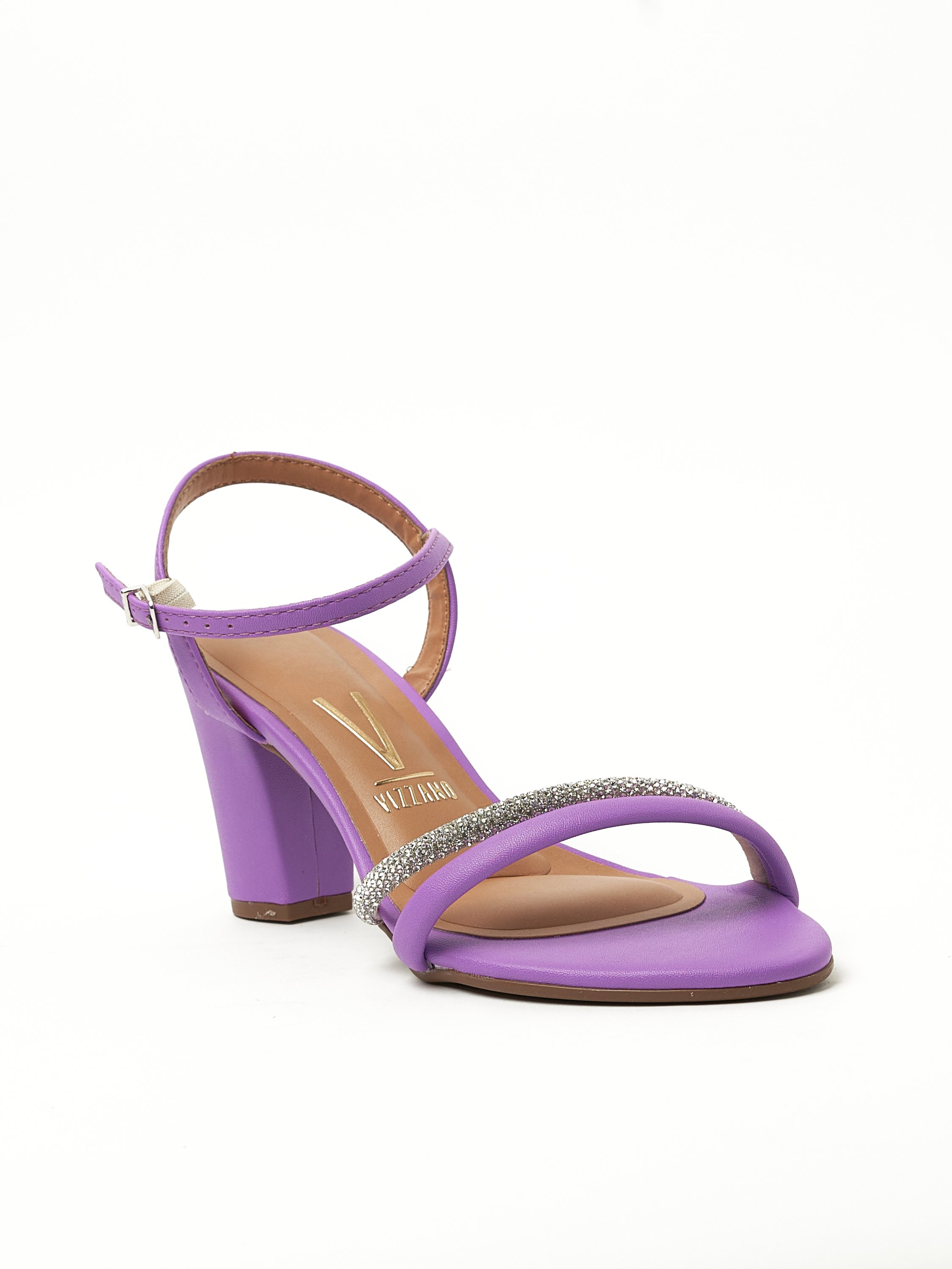 Lilac Embellished Ankle Strap High Heel Sandals