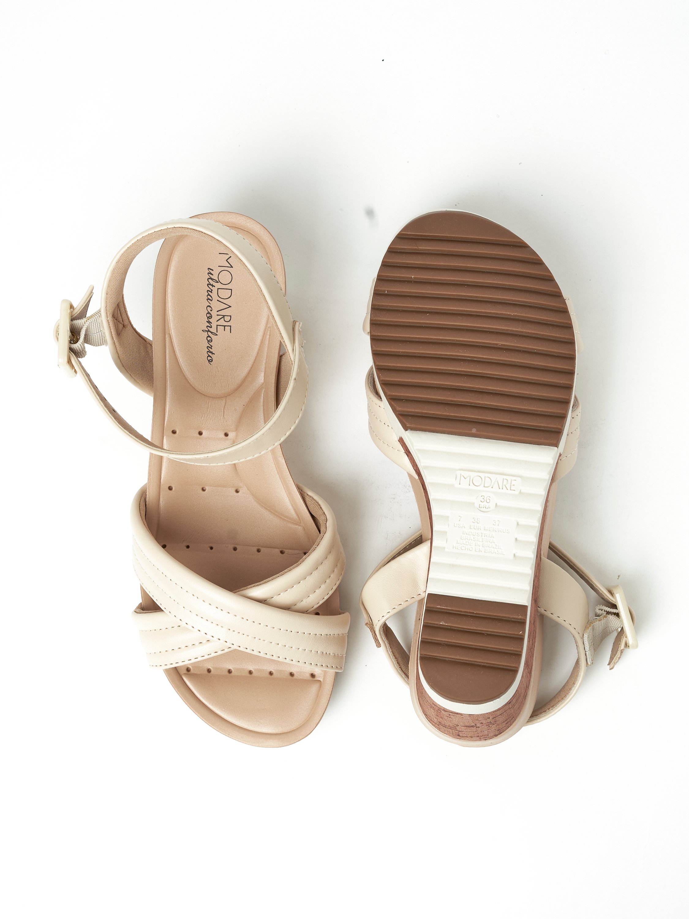 Beige Wedge Sandals with Ankle Strap