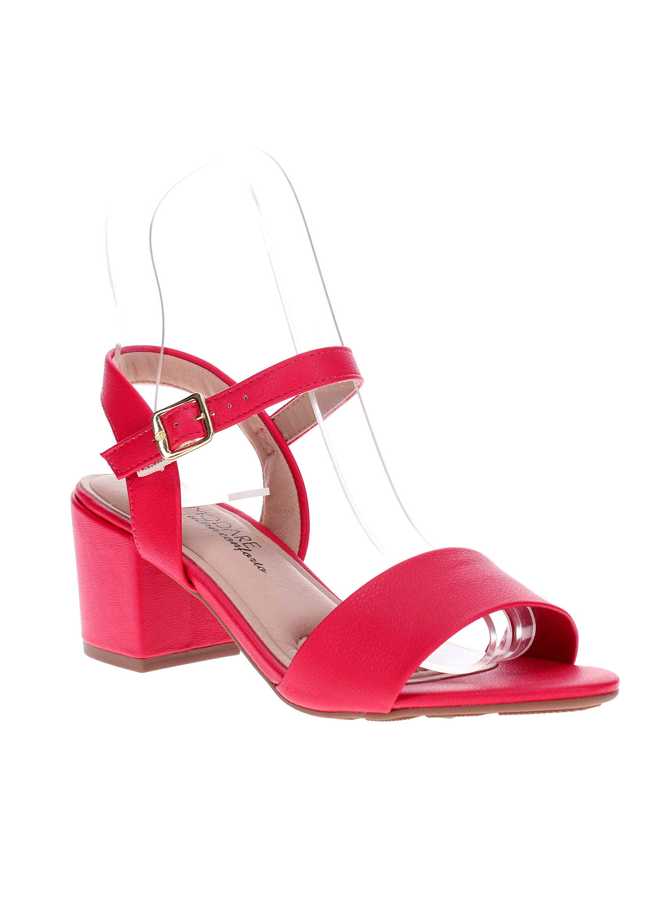 Red Mid-Heel Sandals with Ankle Strap